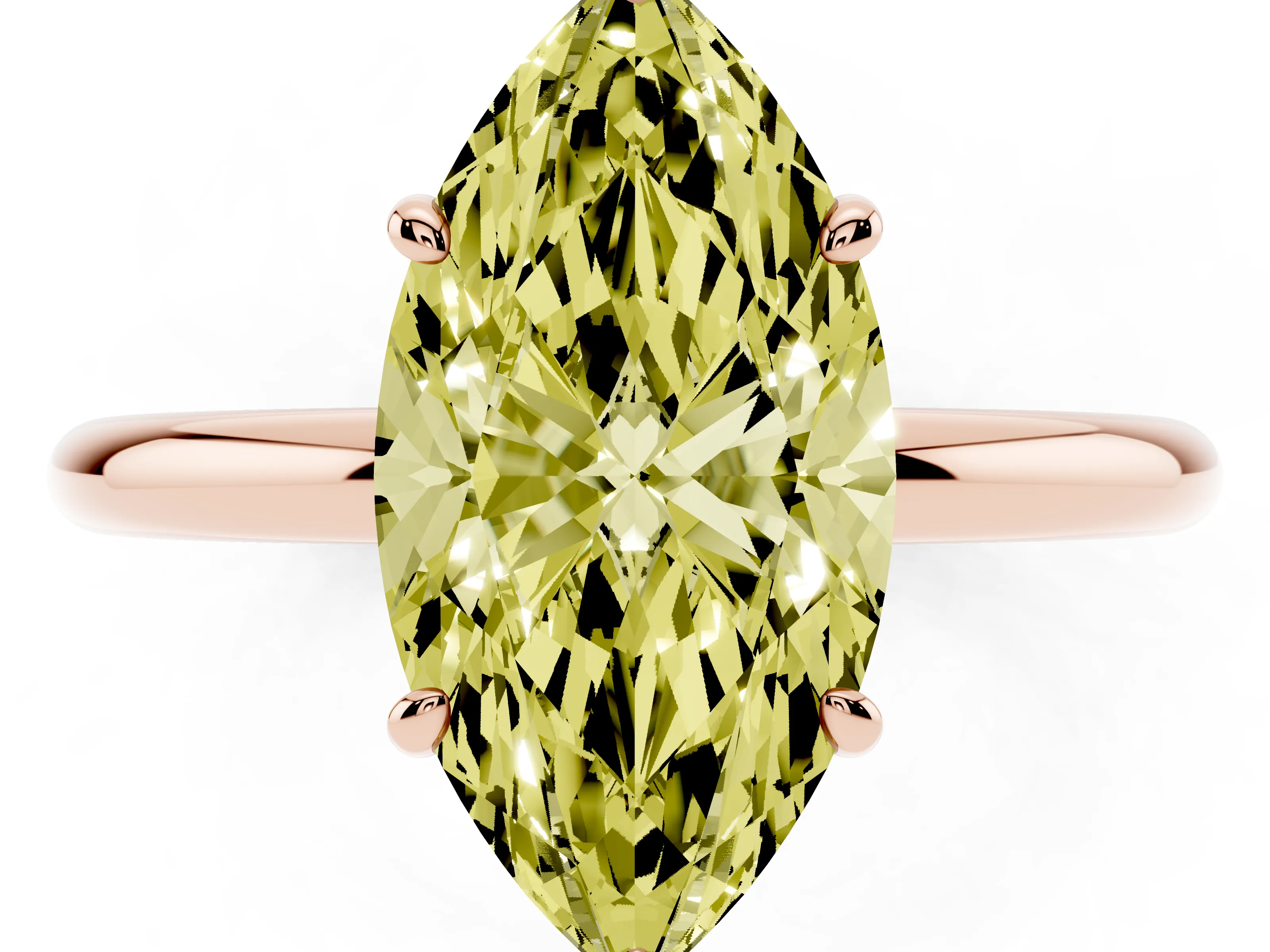 Fancy Yellow Oval Cut Diamond Solitaire Ring Set in Rose gold with Prong Setting on a Polished Plain Band