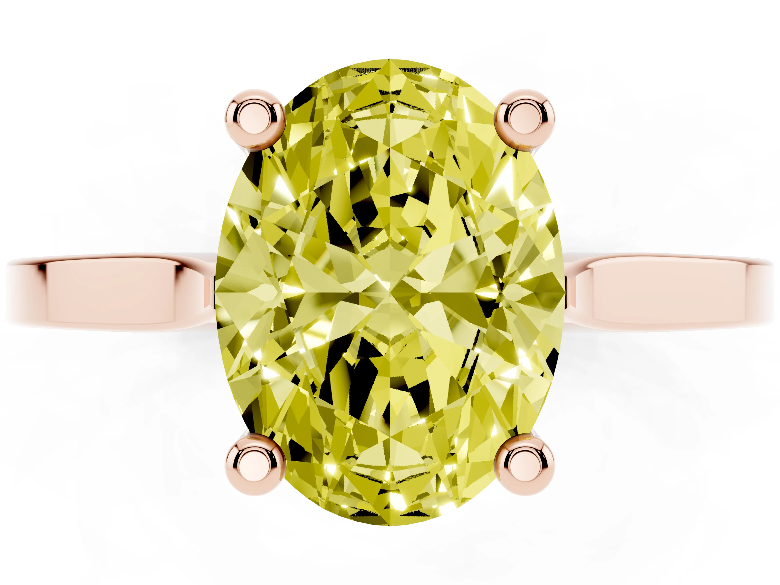 Fancy Yellow Oval Cut Diamond Solitaire Ring Set in Rose gold with Prong Setting and Tapered Band