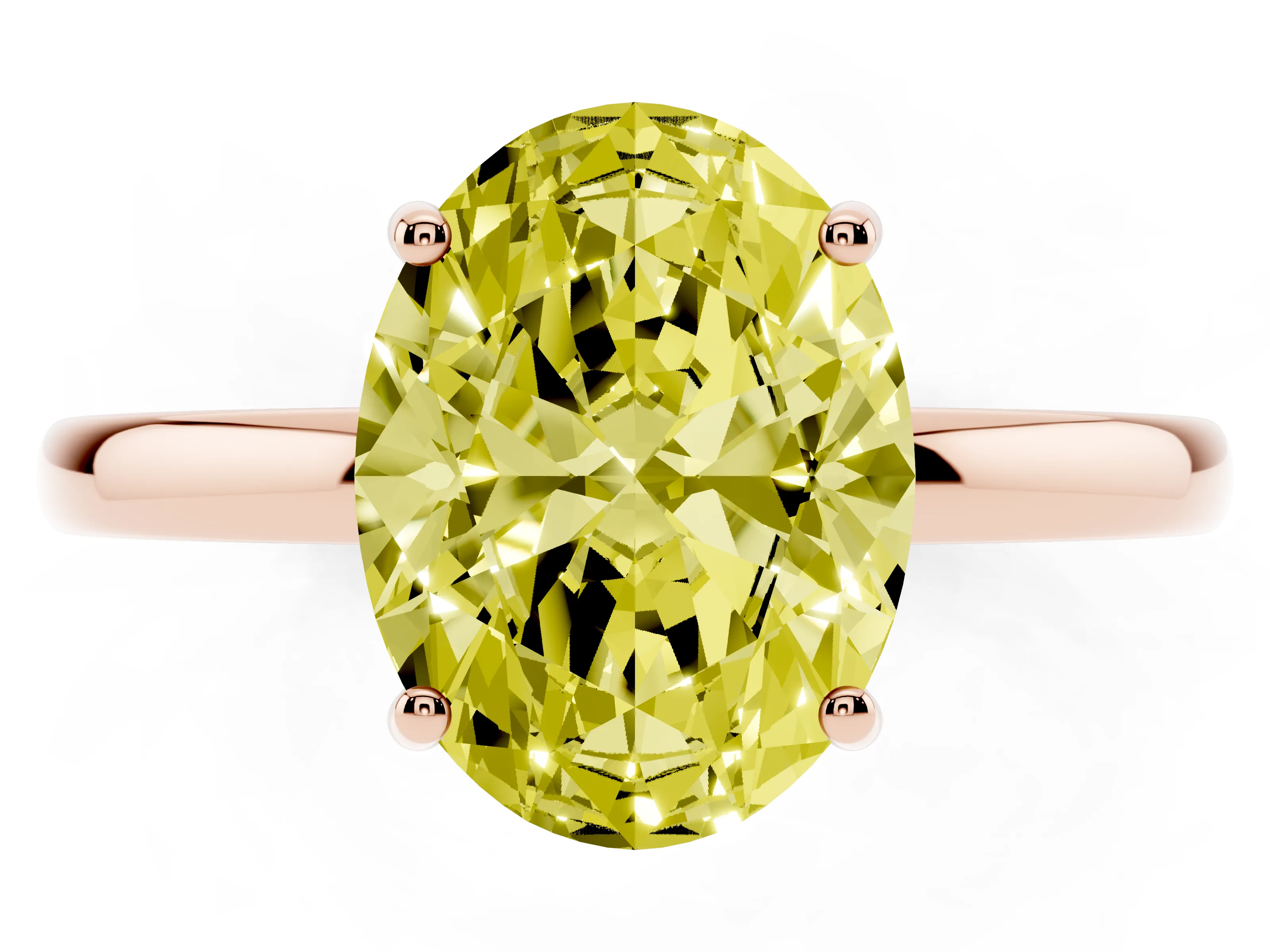Fancy Yellow Oval Cut Diamond Solitaire Ring Set in Rose gold with Plain Band and Prong Setting