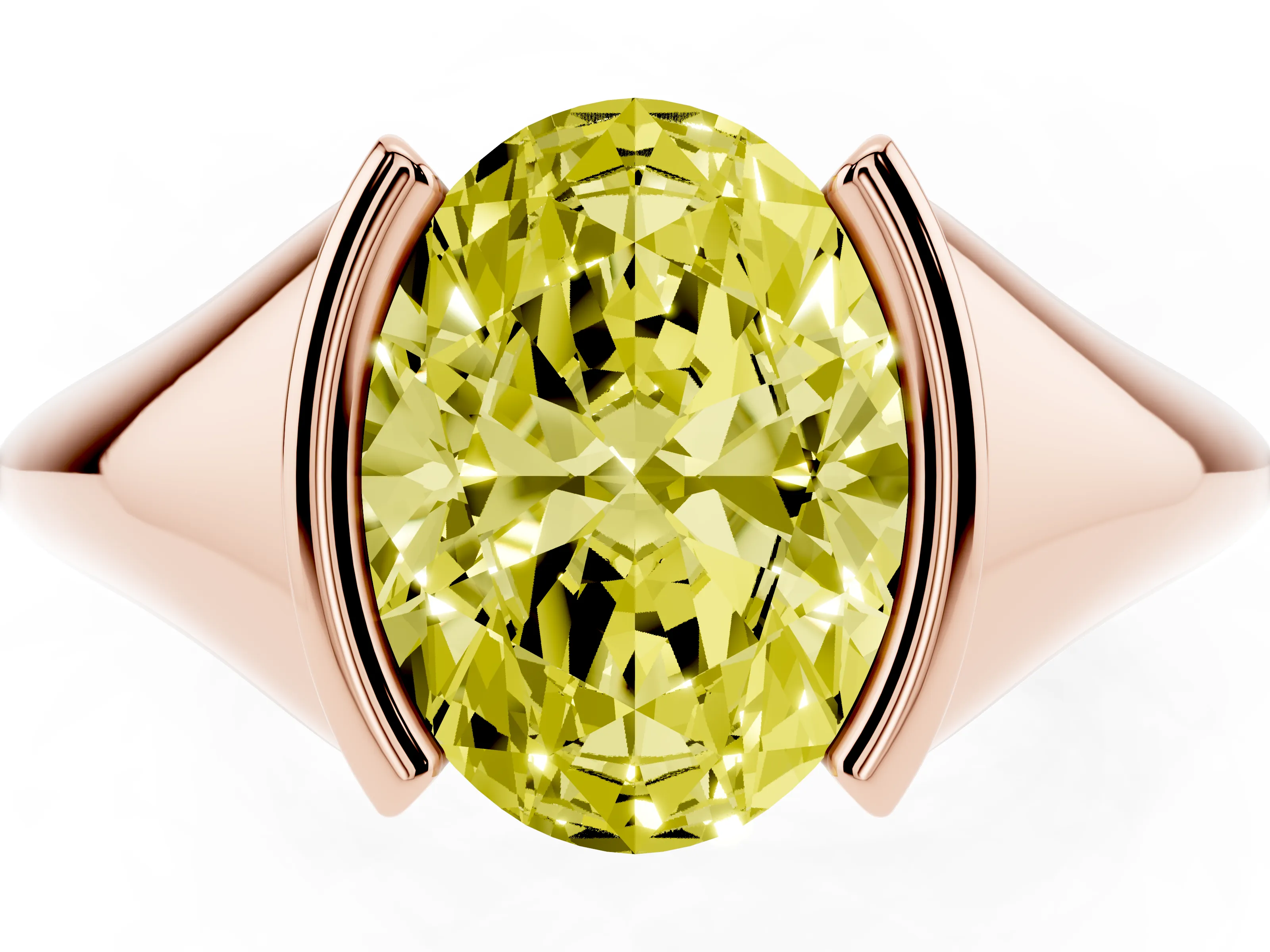 Fancy Yellow Oval Cut Diamond Solitaire Tension Set Ring Set in Rose gold