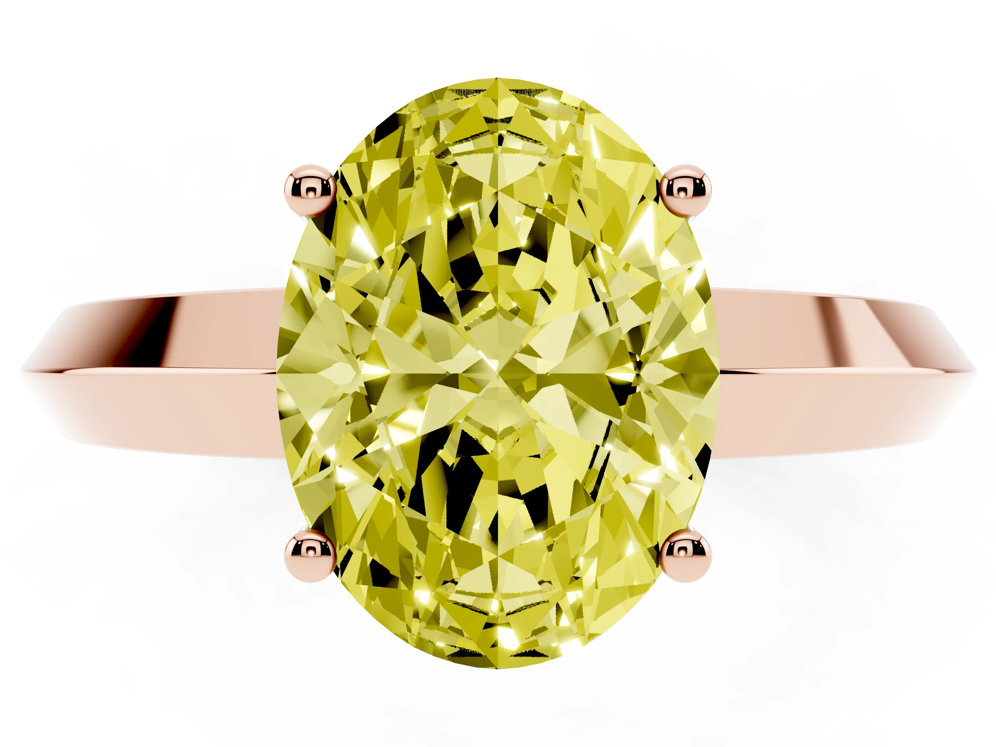 Fancy Yellow Oval Cut Diamond Solitaire Engagement Ring Set in Rose gold with Flat Band and Prong Setting