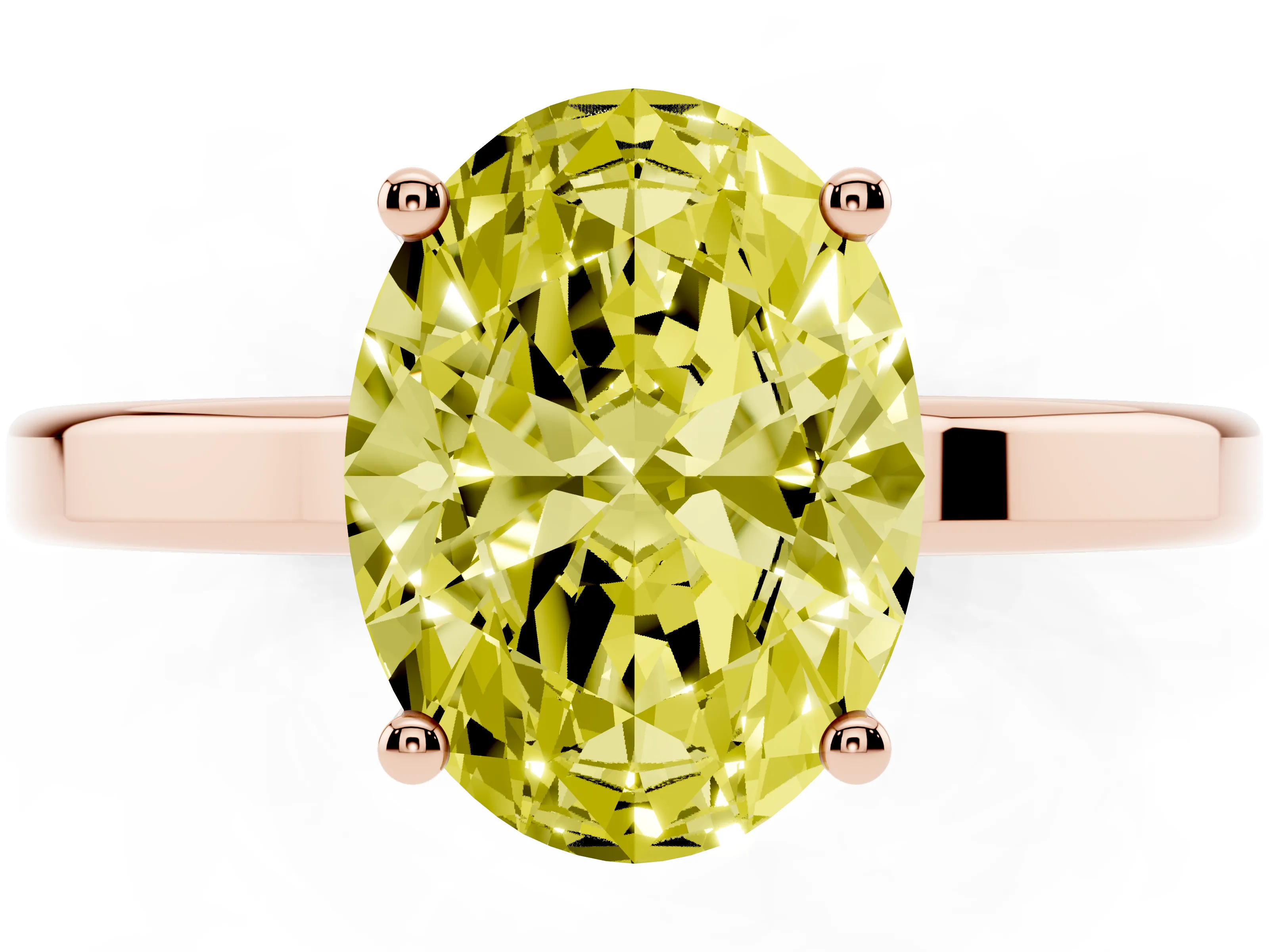Fancy Yellow Oval Cut Diamond Solitaire Engagement Ring Set in Rose gold with Prong Setting on a Plain Band