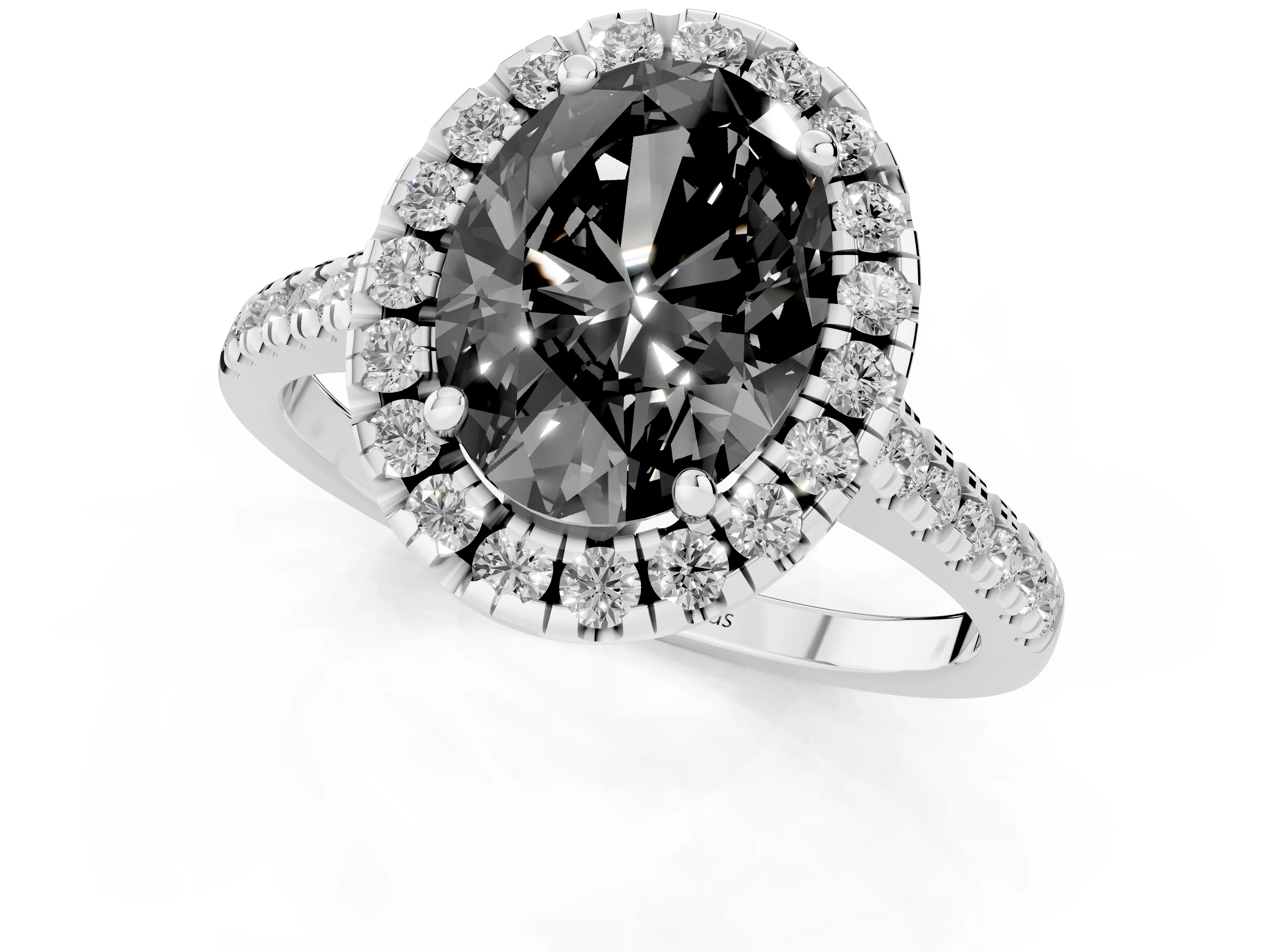 Fancy Black Oval Cut Diamond Cushion Halo Ring Set in Silver with Pavé Band