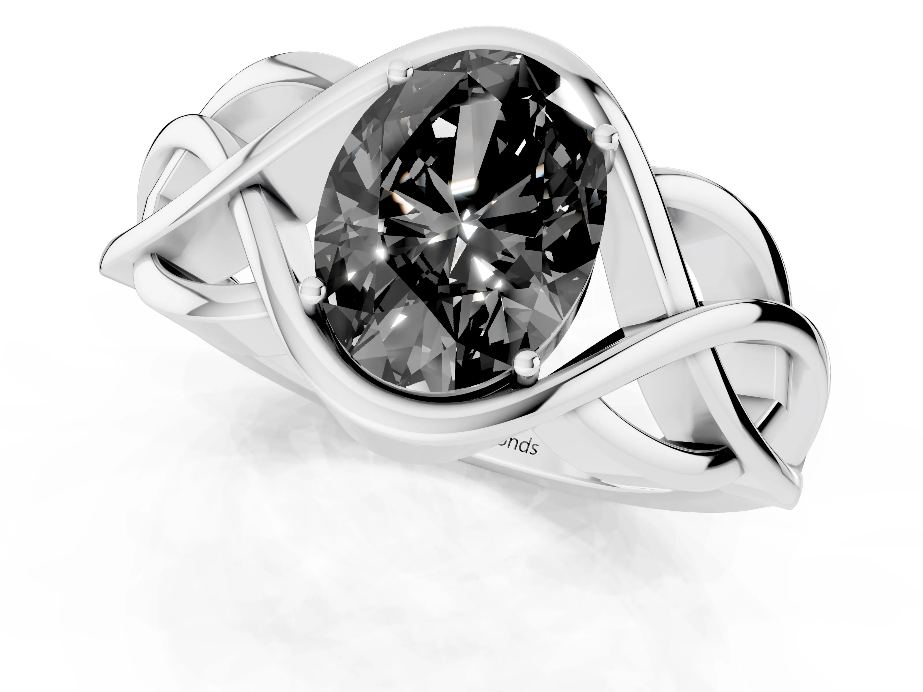 Fancy Black Oval Cut Diamond Solitaire Ring Set in Platinum with Intertwined Band