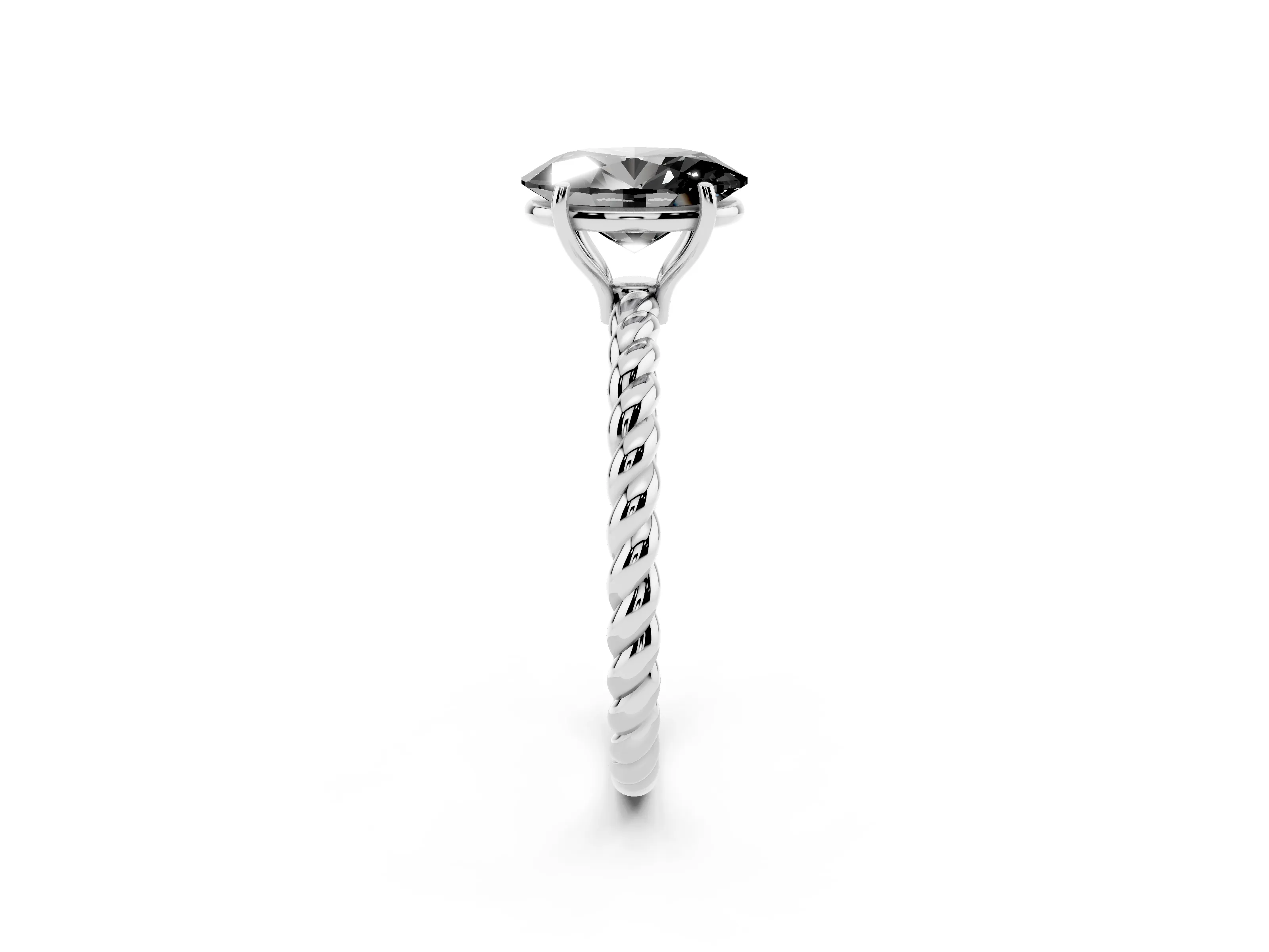Fancy Black Oval Cut Diamond Solitaire Twisted Band Ring Set in White gold with Prong Solitaire Setting