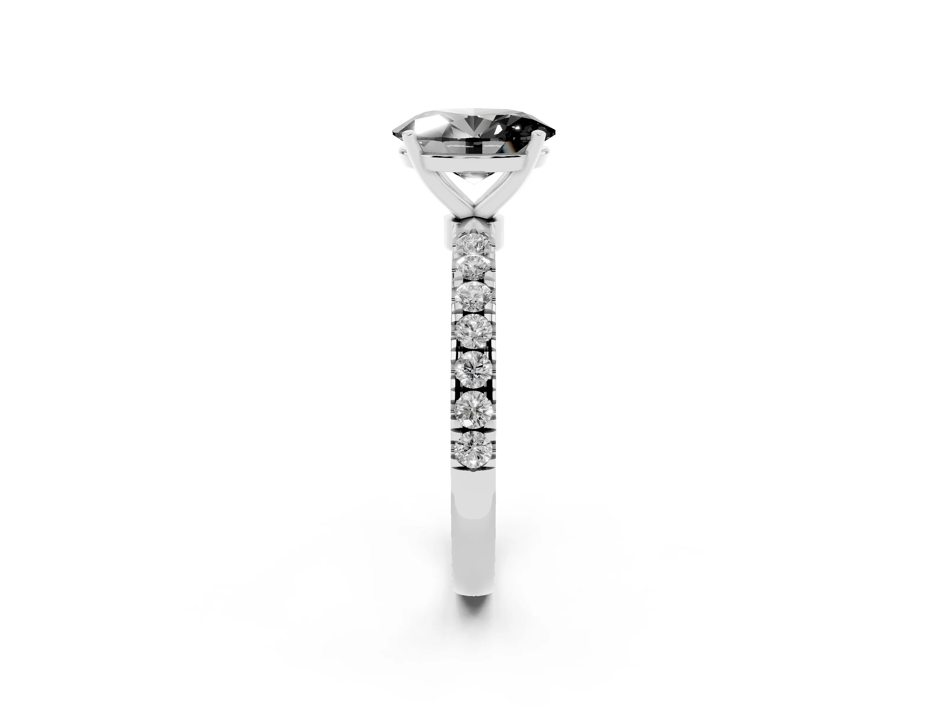 Fancy Black Oval Cut Diamond Solitaire Ring Set in Silver with Pavé Accents and Prong Setting