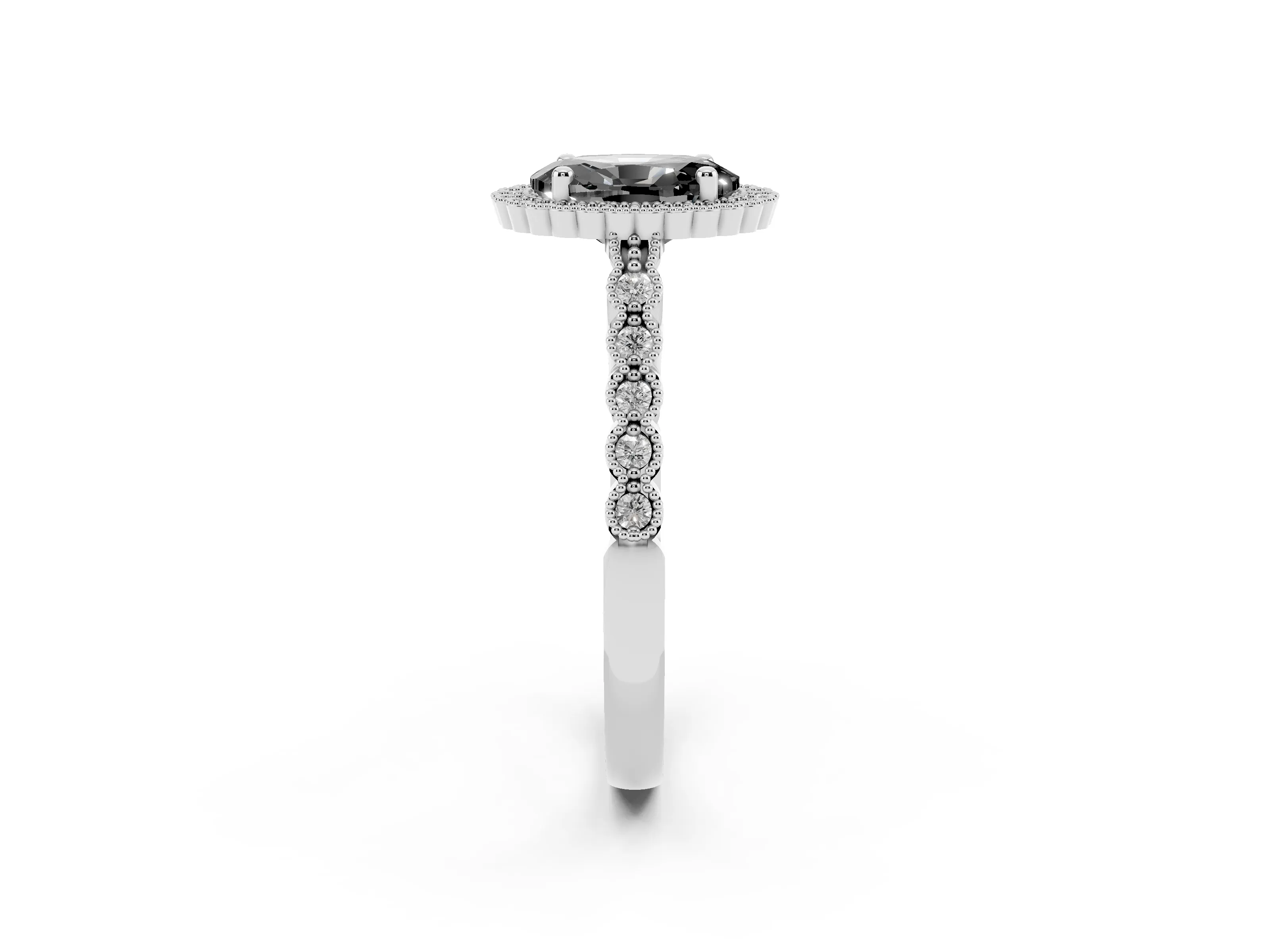 Fancy Black Oval Cut Diamond Halo Ring Set in Platinum with Pavé Milgrain Band