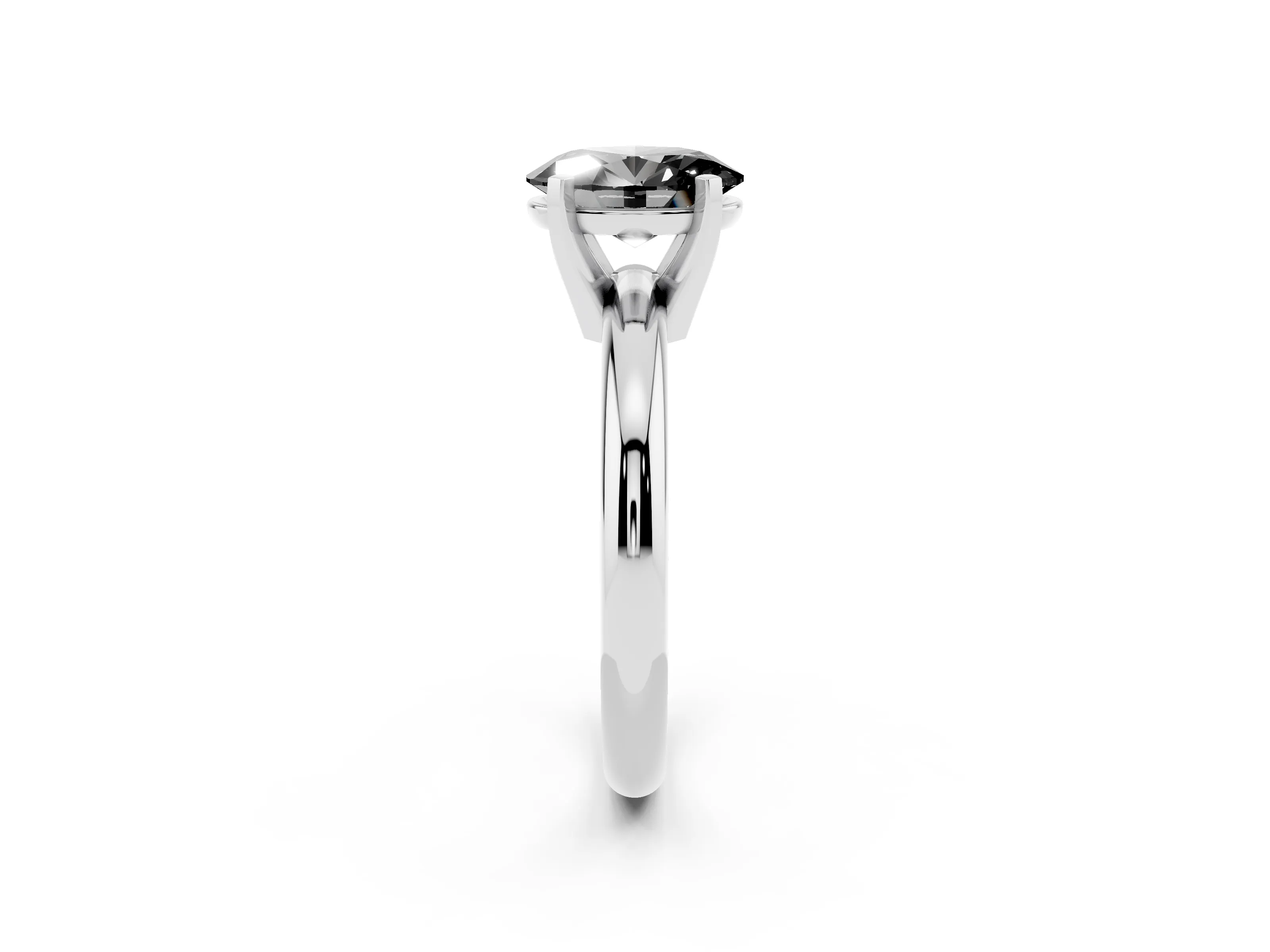 Fancy Black Oval Cut Diamond Solitaire Engagement Ring Set in White gold with Round Band and Prong Setting