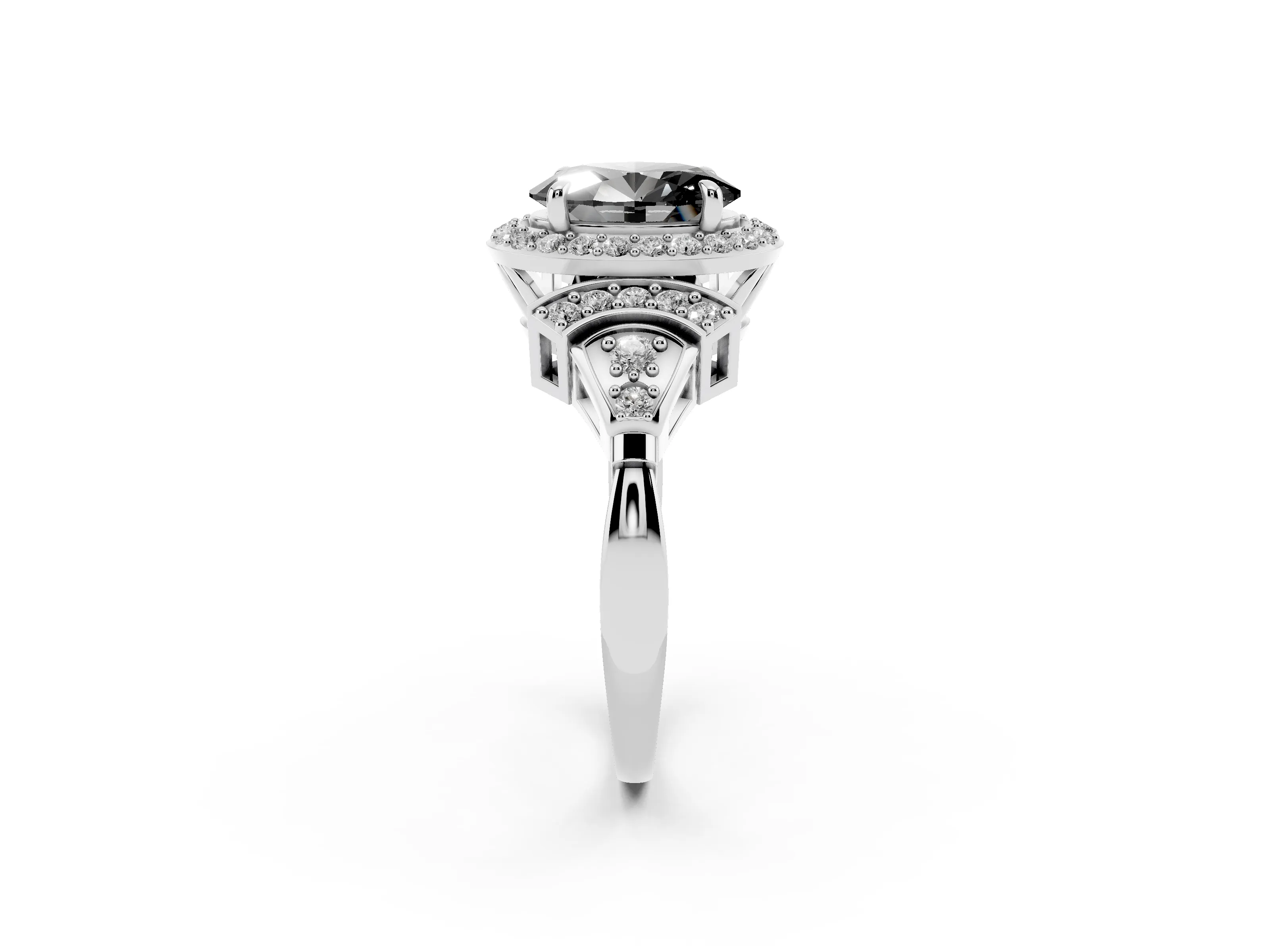 Fancy Black Oval Cut Diamond Halo Engagement Ring Set in Platinum with Accent Stone Split Shank