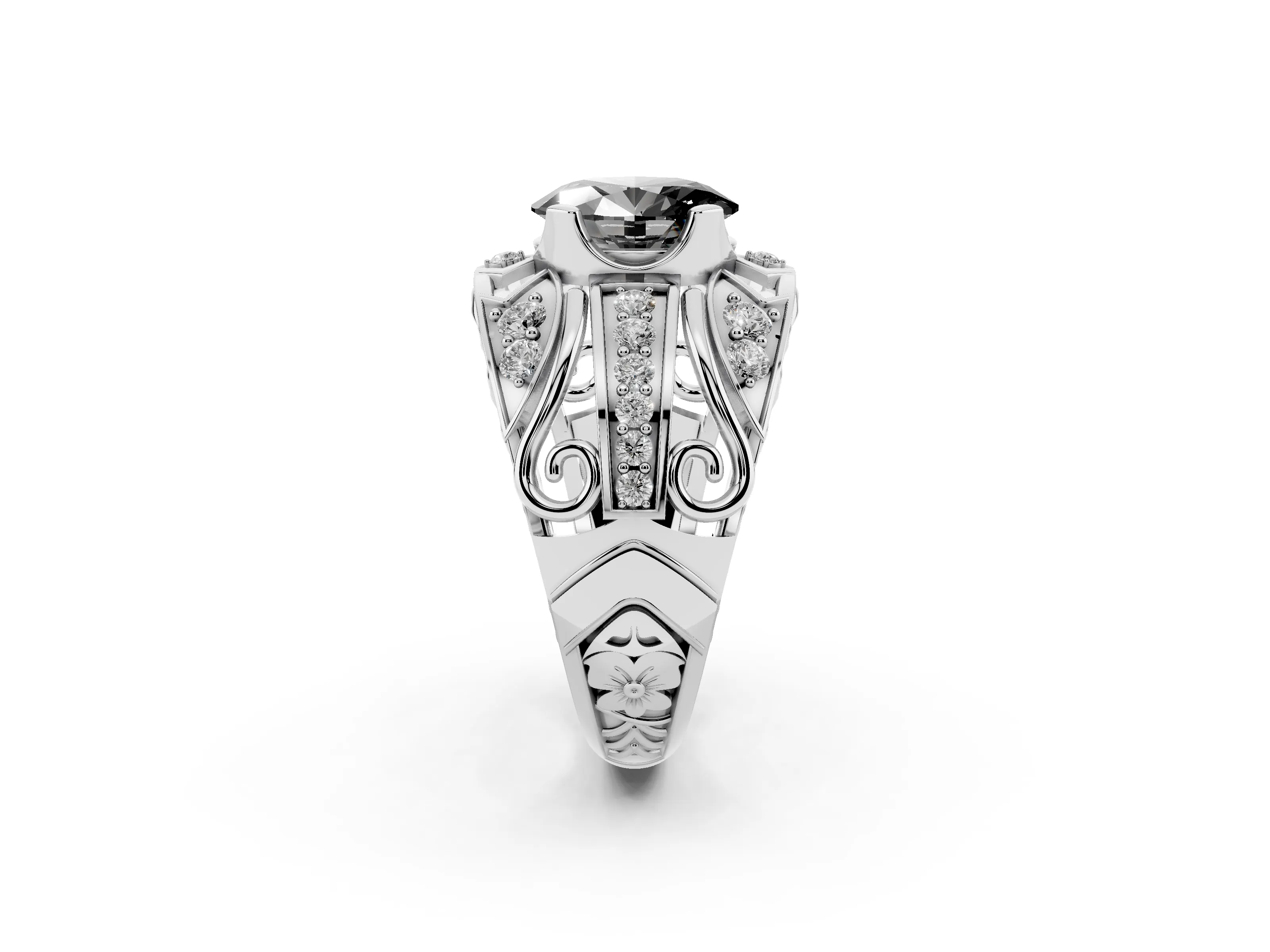 Fancy Black Oval Cut Diamond Art Deco Ring Set in Silver with Pavé Split Shank