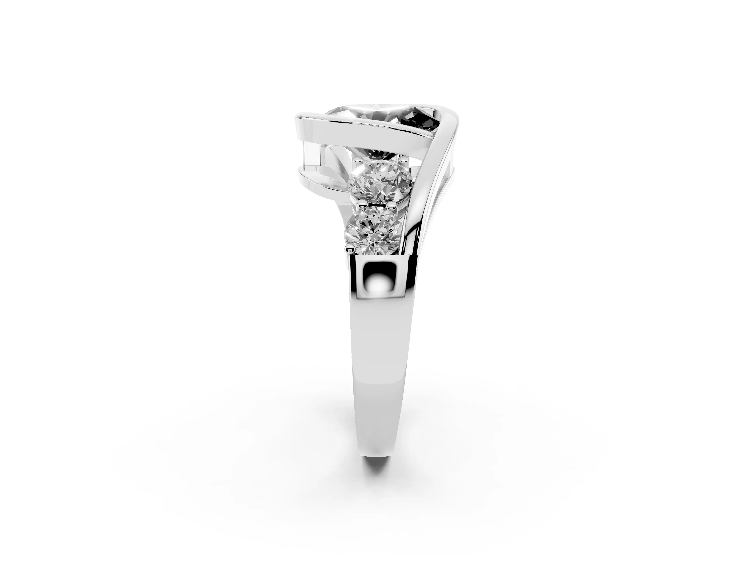 Fancy Black Oval Cut Diamond Bezel Bypass Ring Set in Silver with Round Accents
