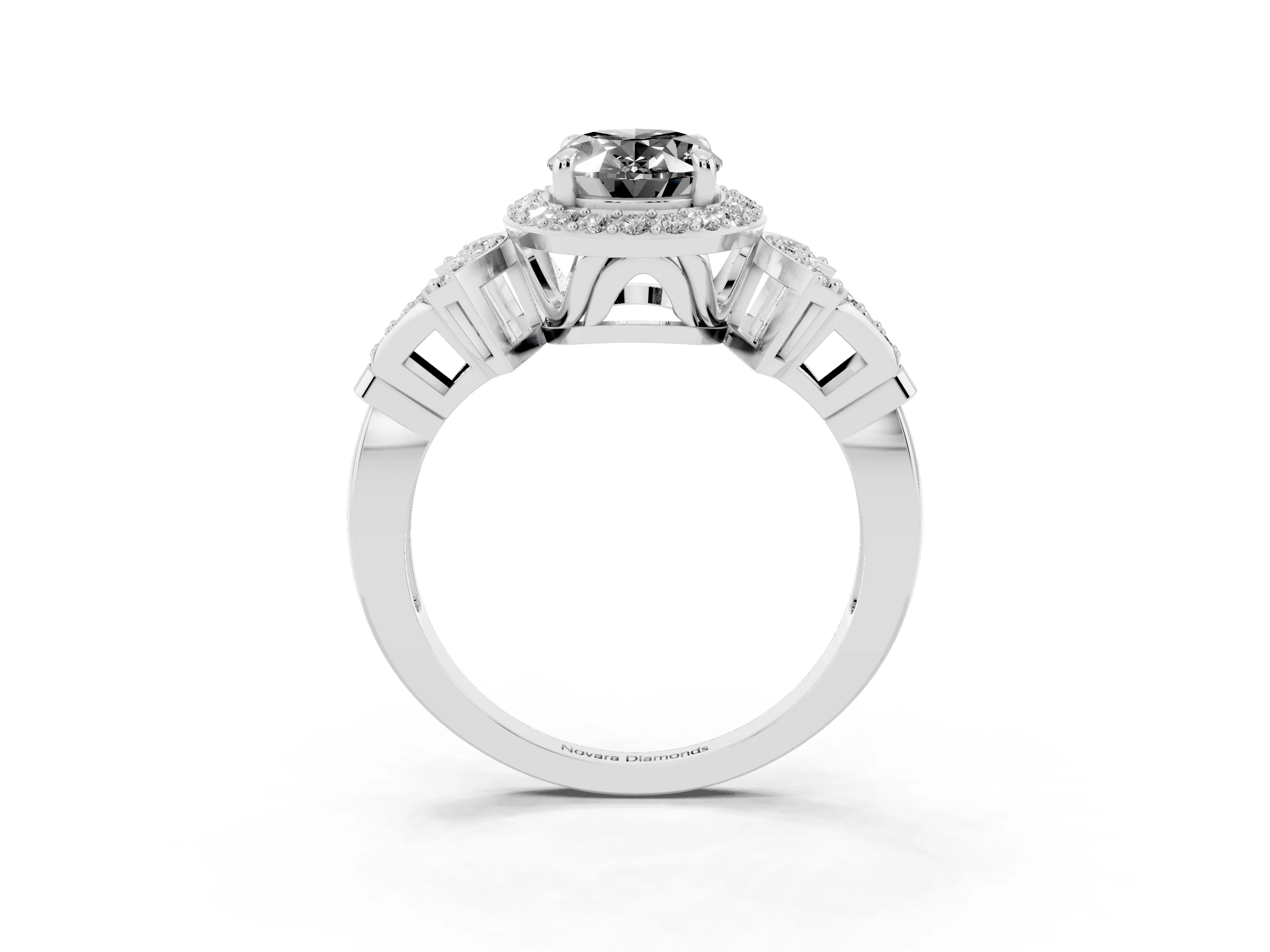 Fancy Black Oval Cut Diamond Halo Engagement Ring Set in Platinum with Accent Stone Split Shank
