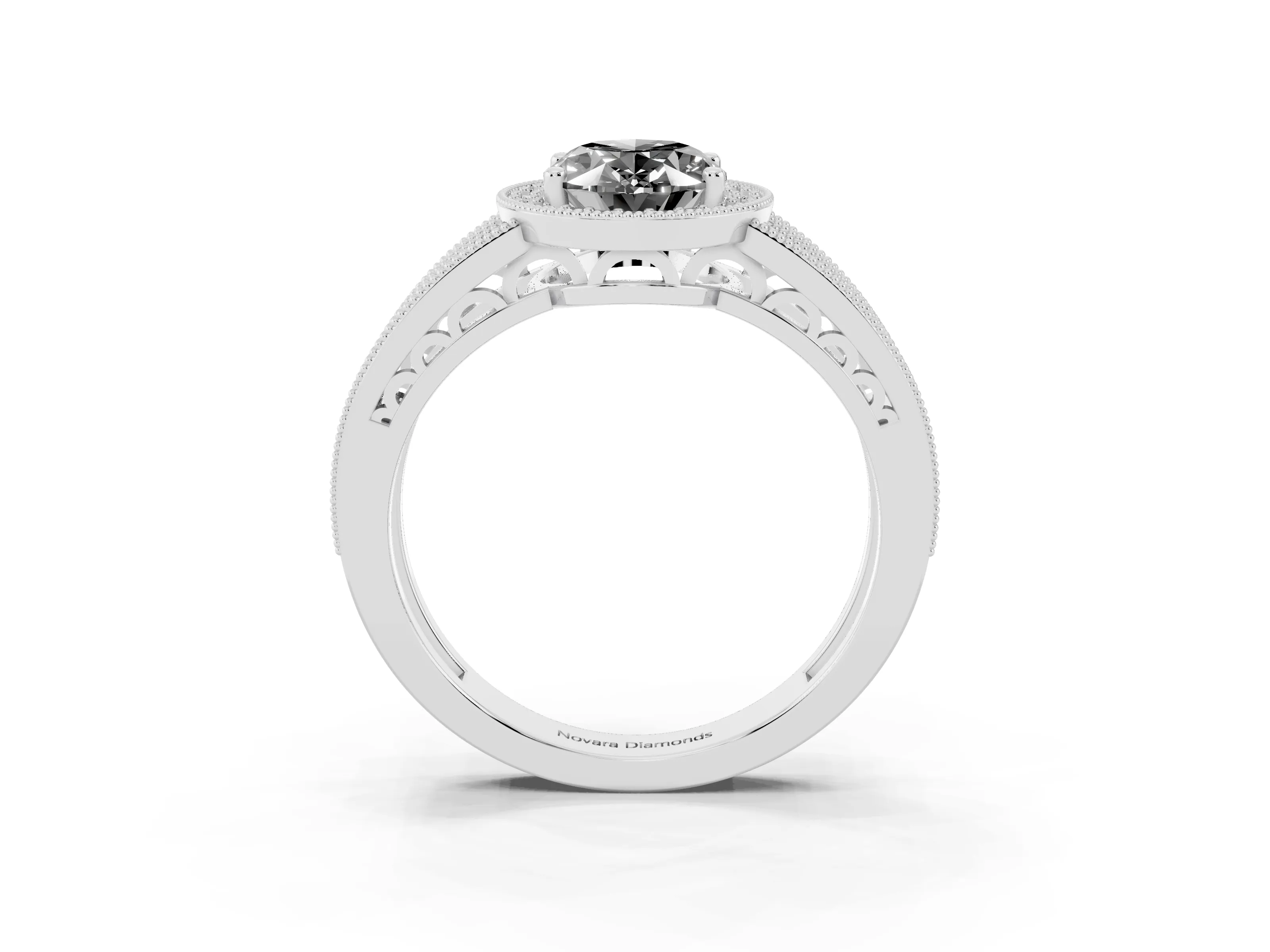 Fancy Black Oval Cut Diamond Halo Ring Set in Platinum with Accent Split Shank and Prong Setting