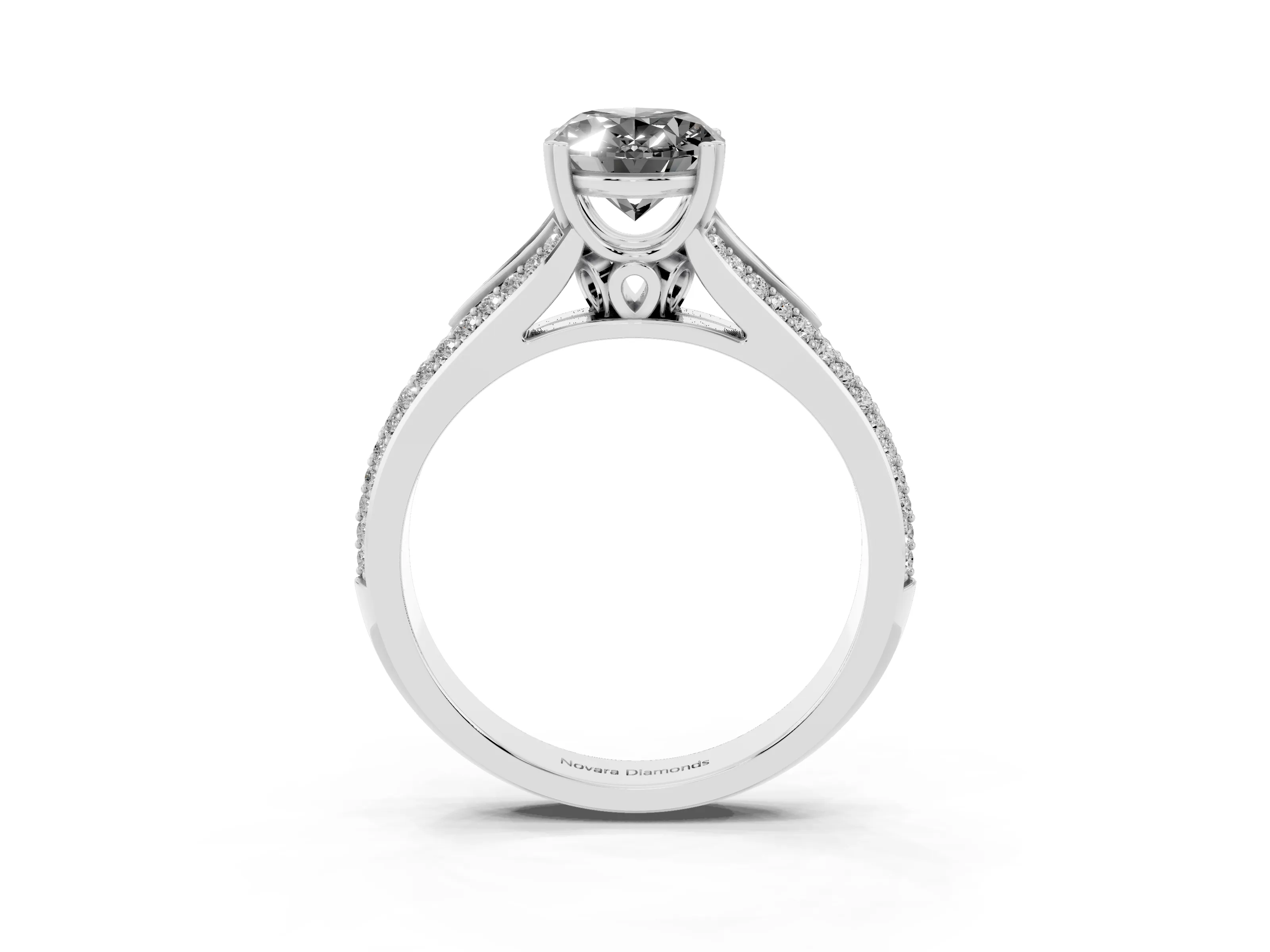 Fancy Black Oval Cut Diamond Split Shank Pavé Engagement Ring Set in Platinum with Prong-Set Center Stone