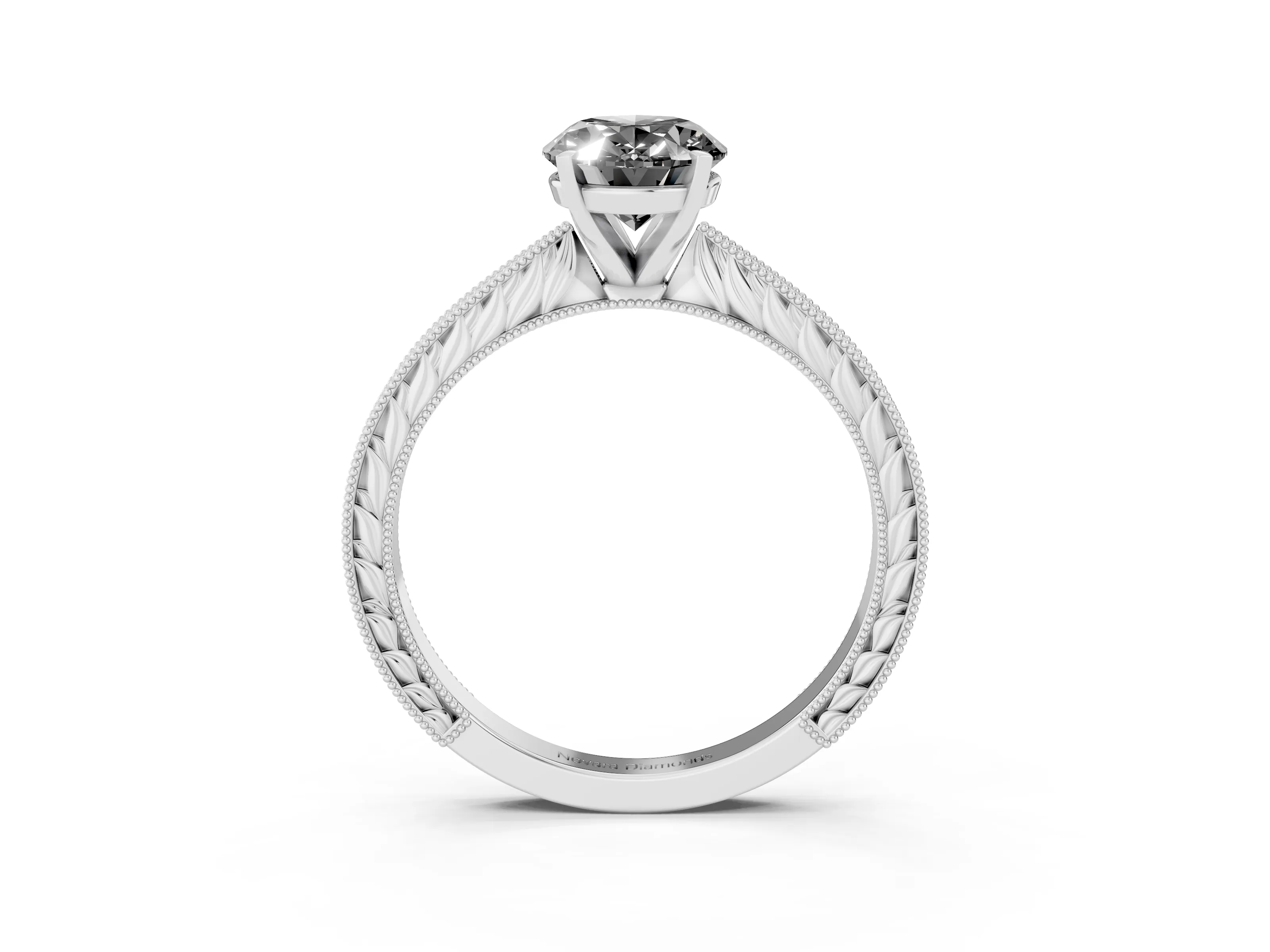 Fancy Black Oval Cut Diamond Solitaire Milgrain Engraved Band Set in Platinum with Prong Setting