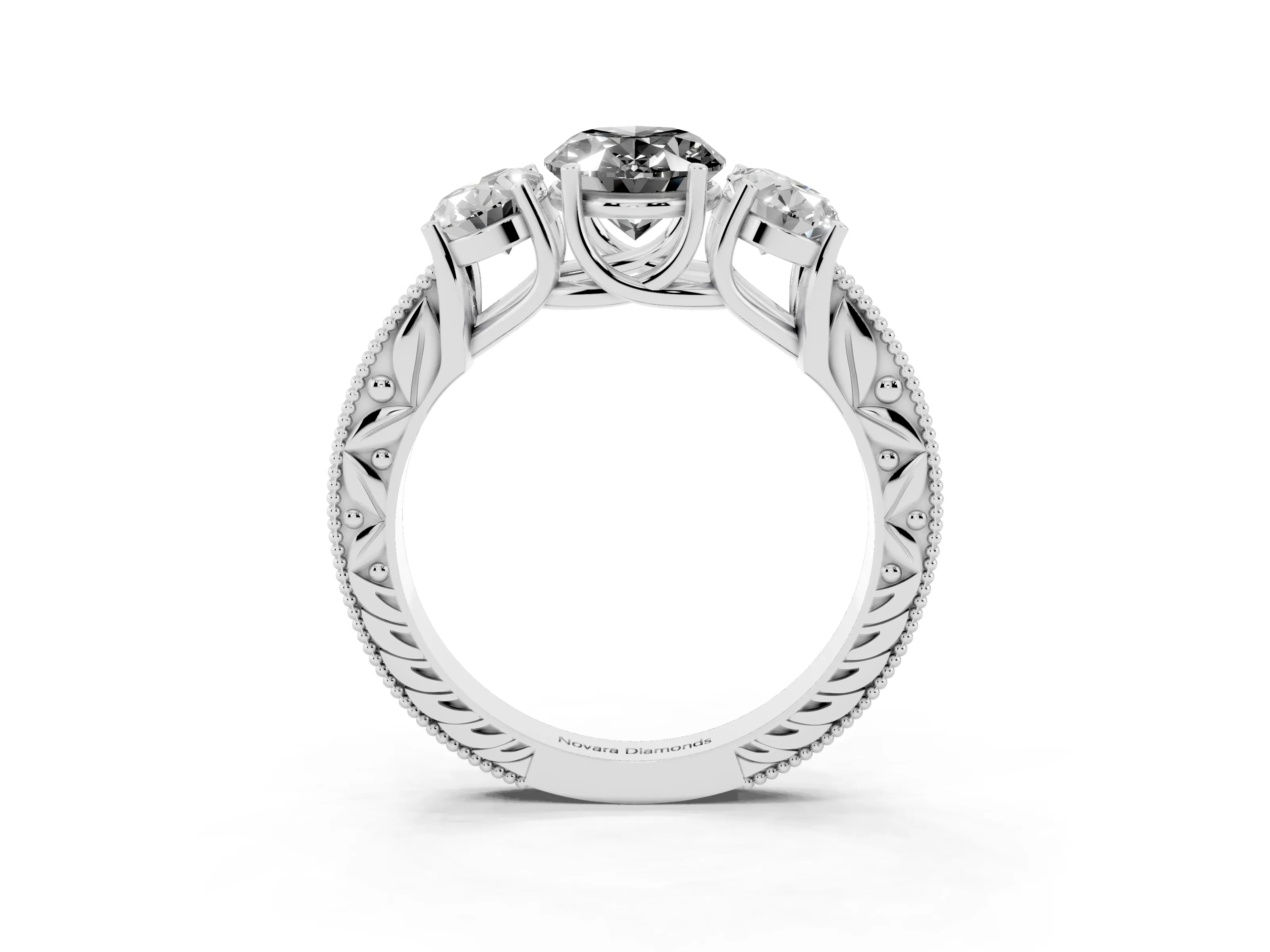 Fancy Black Oval Cut Diamond Three-Stone Engagement Ring Set in Platinum with Milgrain Pavé Band