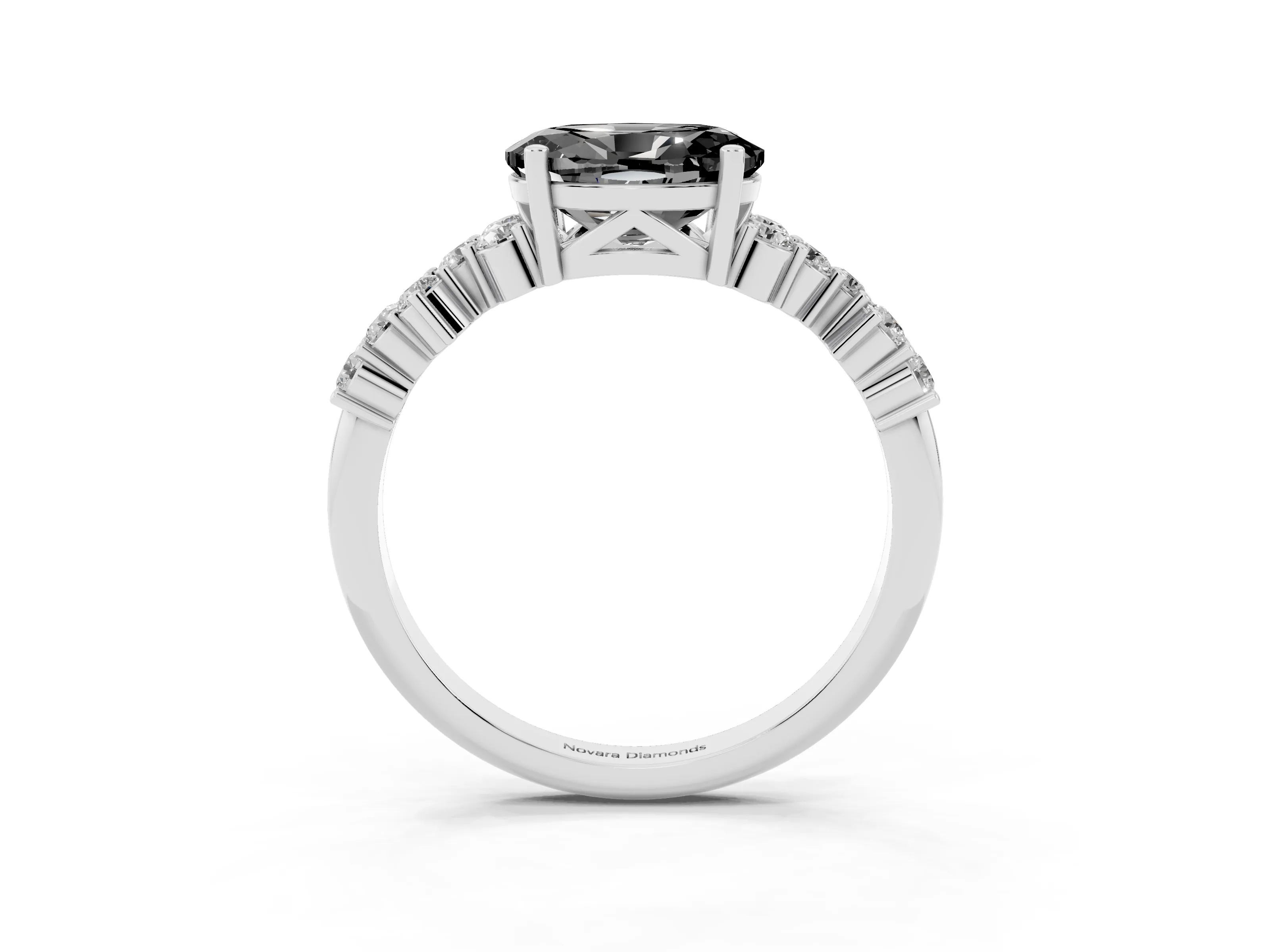 Fancy Black Oval Cut Diamond Ring Set in Silver with Scattered Round Accents