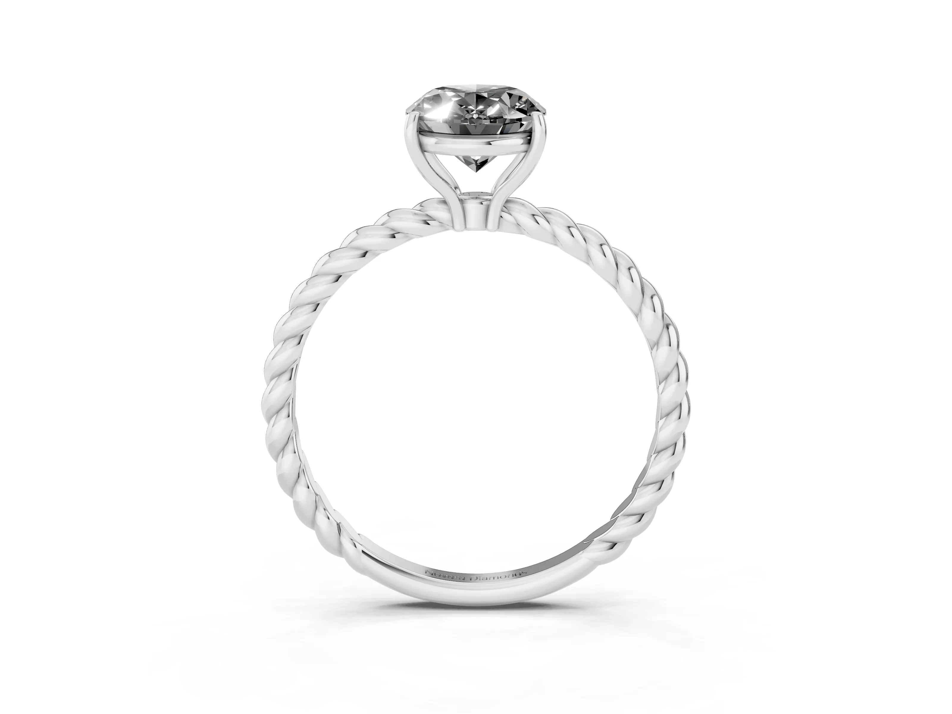 Fancy Black Oval Cut Diamond Solitaire Twisted Band Ring Set in White gold with Prong Solitaire Setting