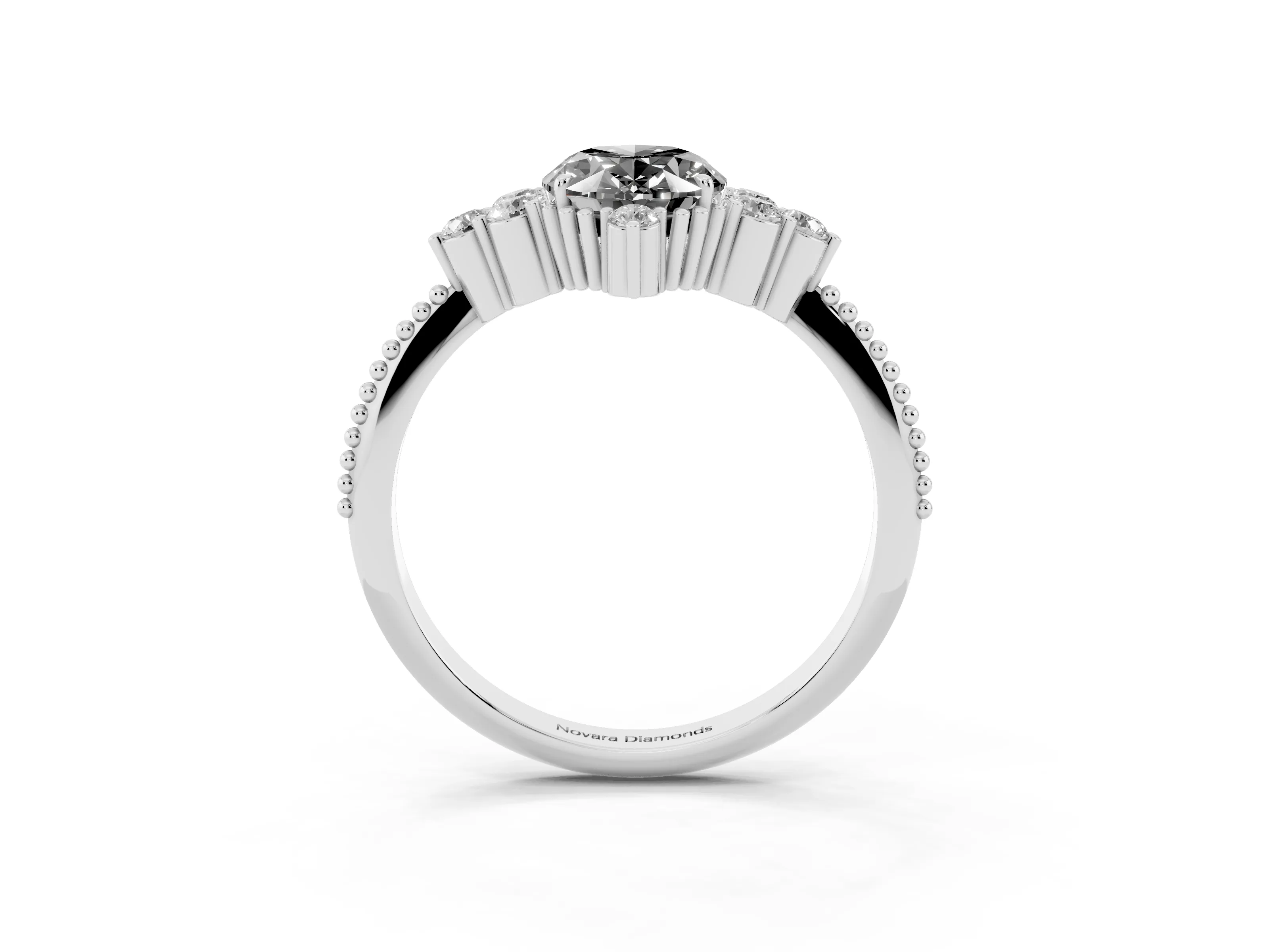 Fancy Black Oval Cut Diamond Cluster Ring Set in Silver with Beaded Band