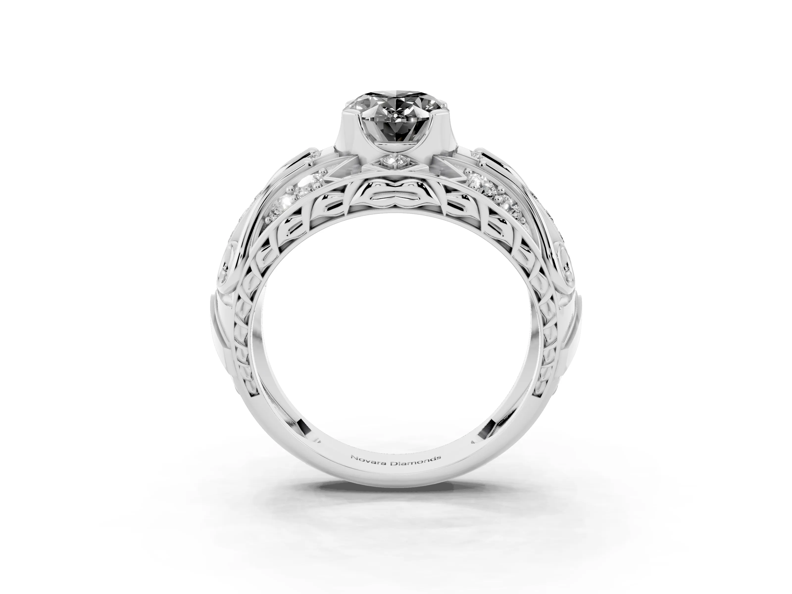 Fancy Black Oval Cut Diamond Art Deco Ring Set in Silver with Pavé Split Shank