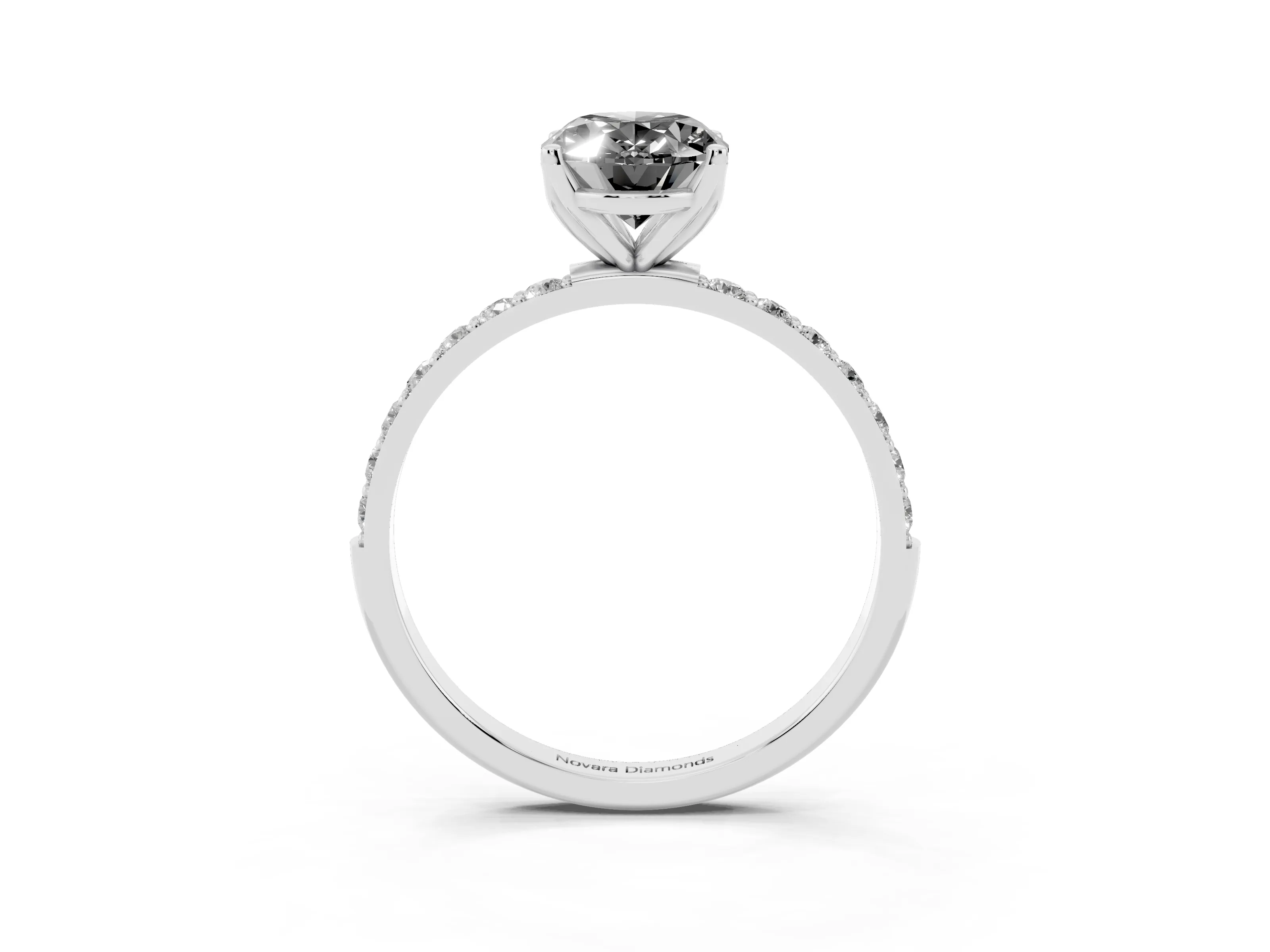 Fancy Black Oval Cut Diamond Solitaire Engagement Ring Set in Silver with Round Pavé Band and Prong Setting