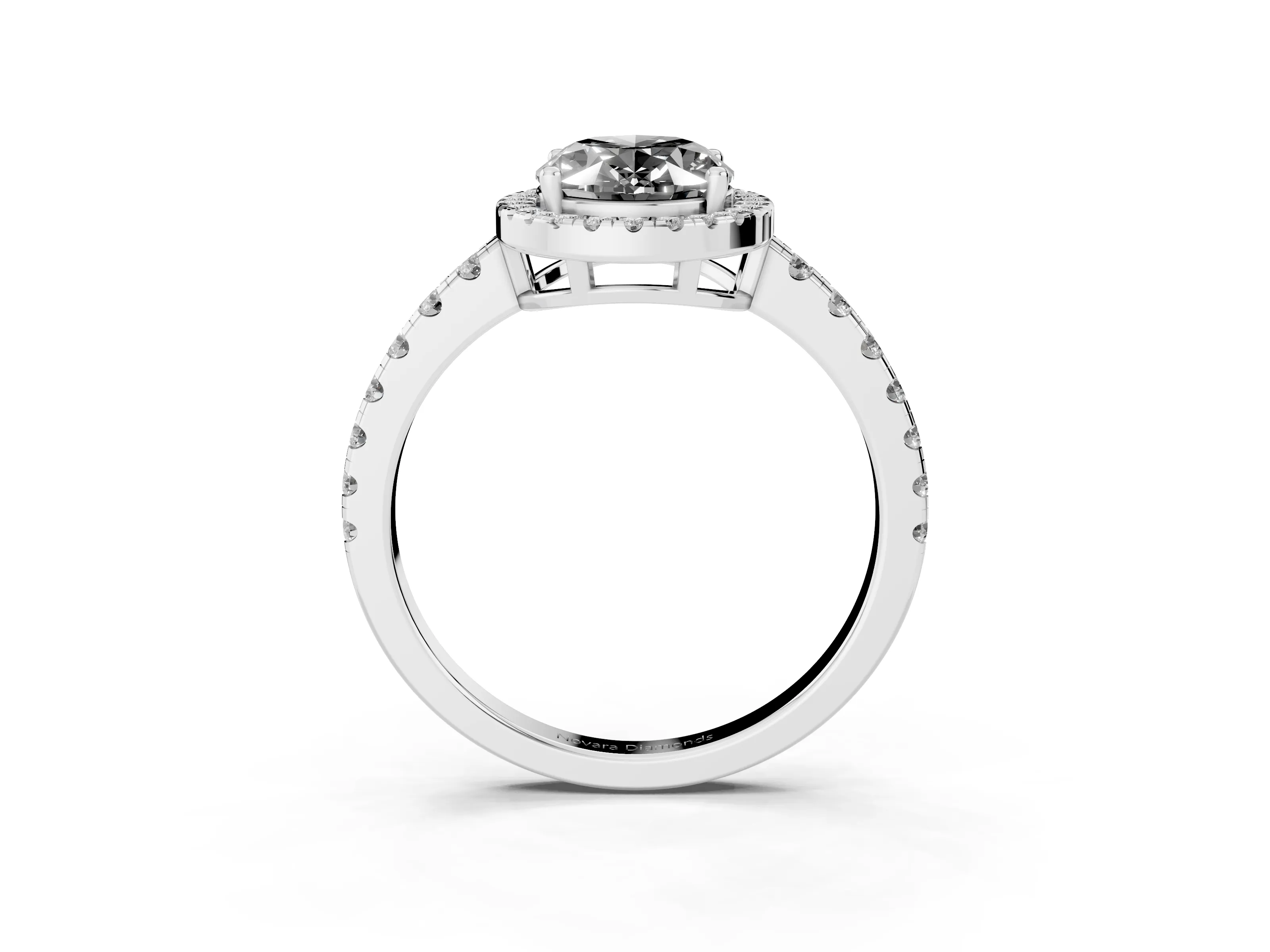 Fancy Black Oval Cut Diamond Halo Ring Set in Silver with Delicate Pavé Band and Prong Setting