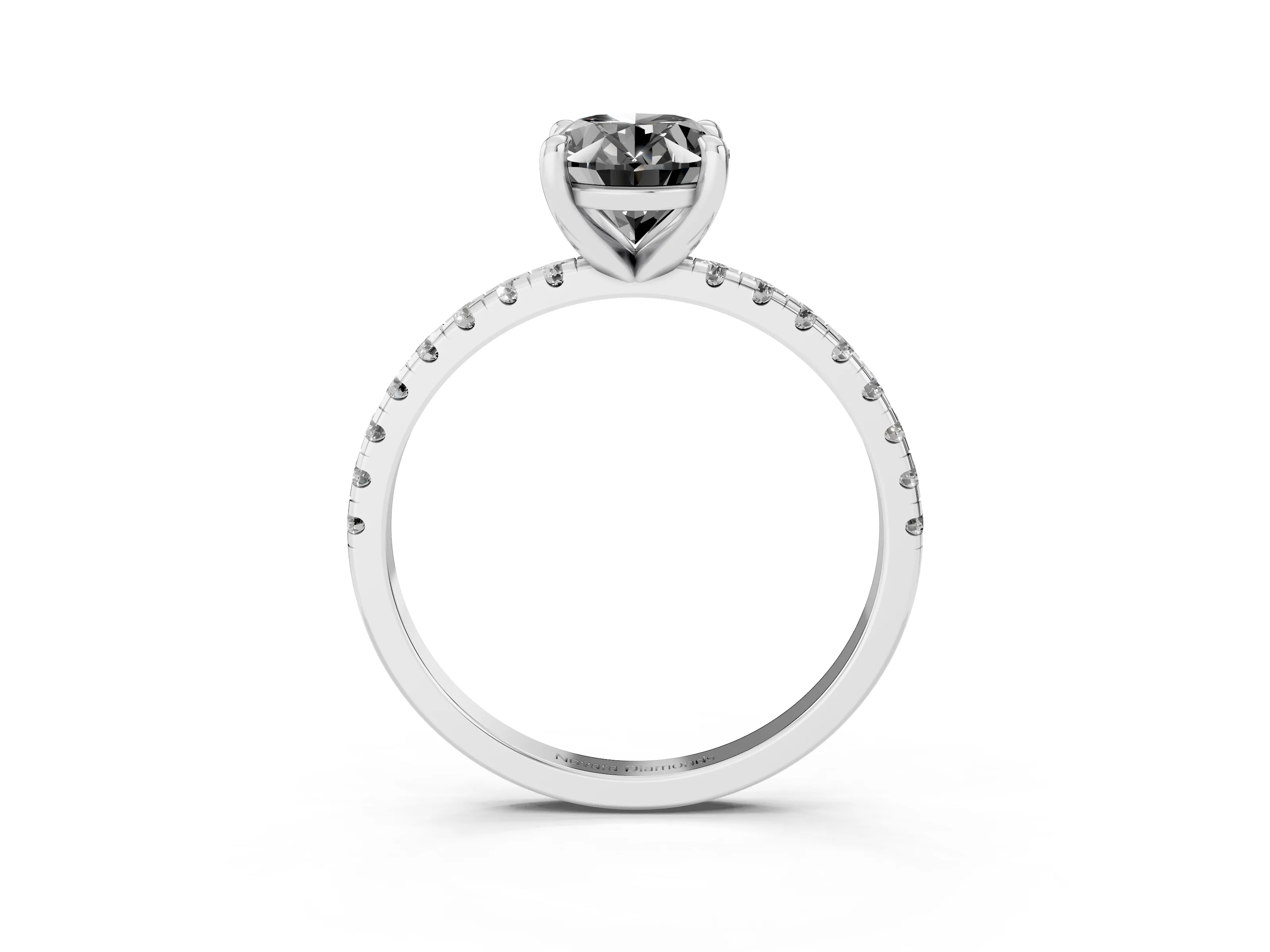 Fancy Black Oval Cut Diamond Brilliant Solitaire Ring Set in White gold with Pavé Band and Prong Setting