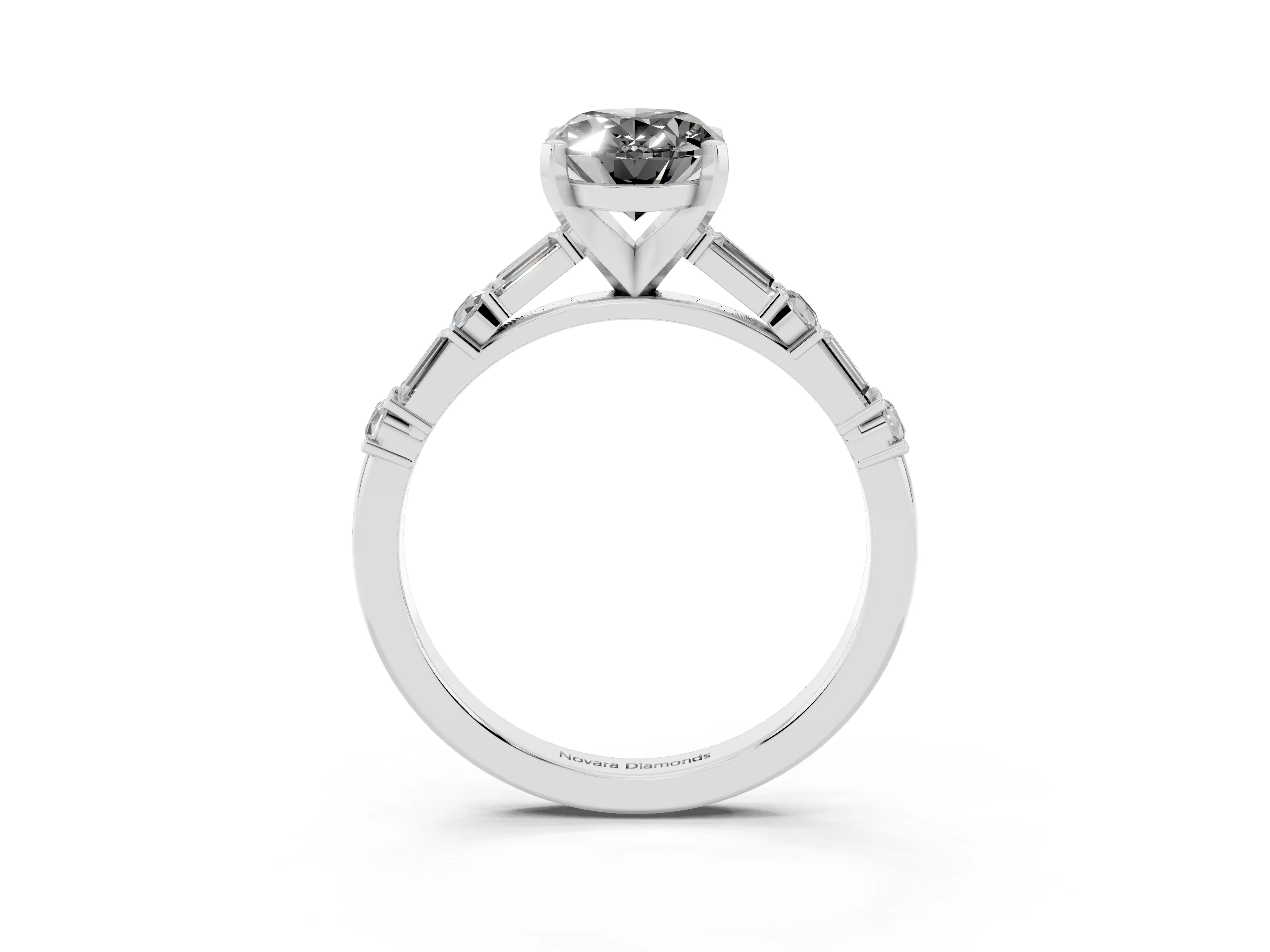 Fancy Black Oval Cut Diamond Solitaire Set in Silver with Side Baguettes and Channel Set Band