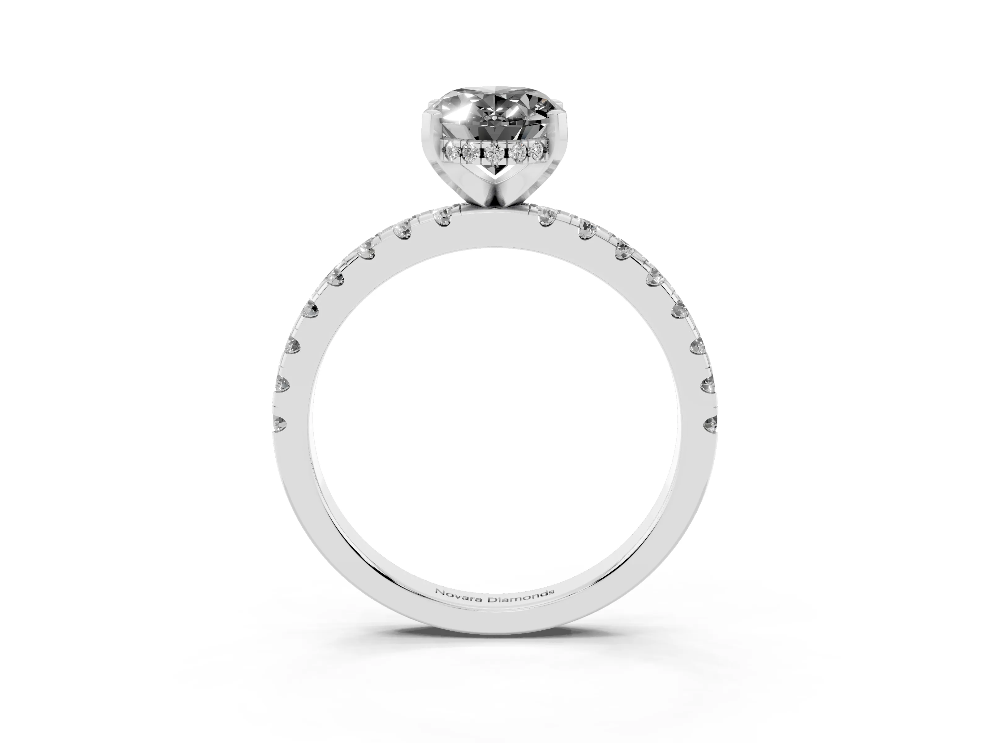 Fancy Black Oval Cut Diamond Pavé Solitaire Ring Set in Silver with Round Band Accents and Prong Setting