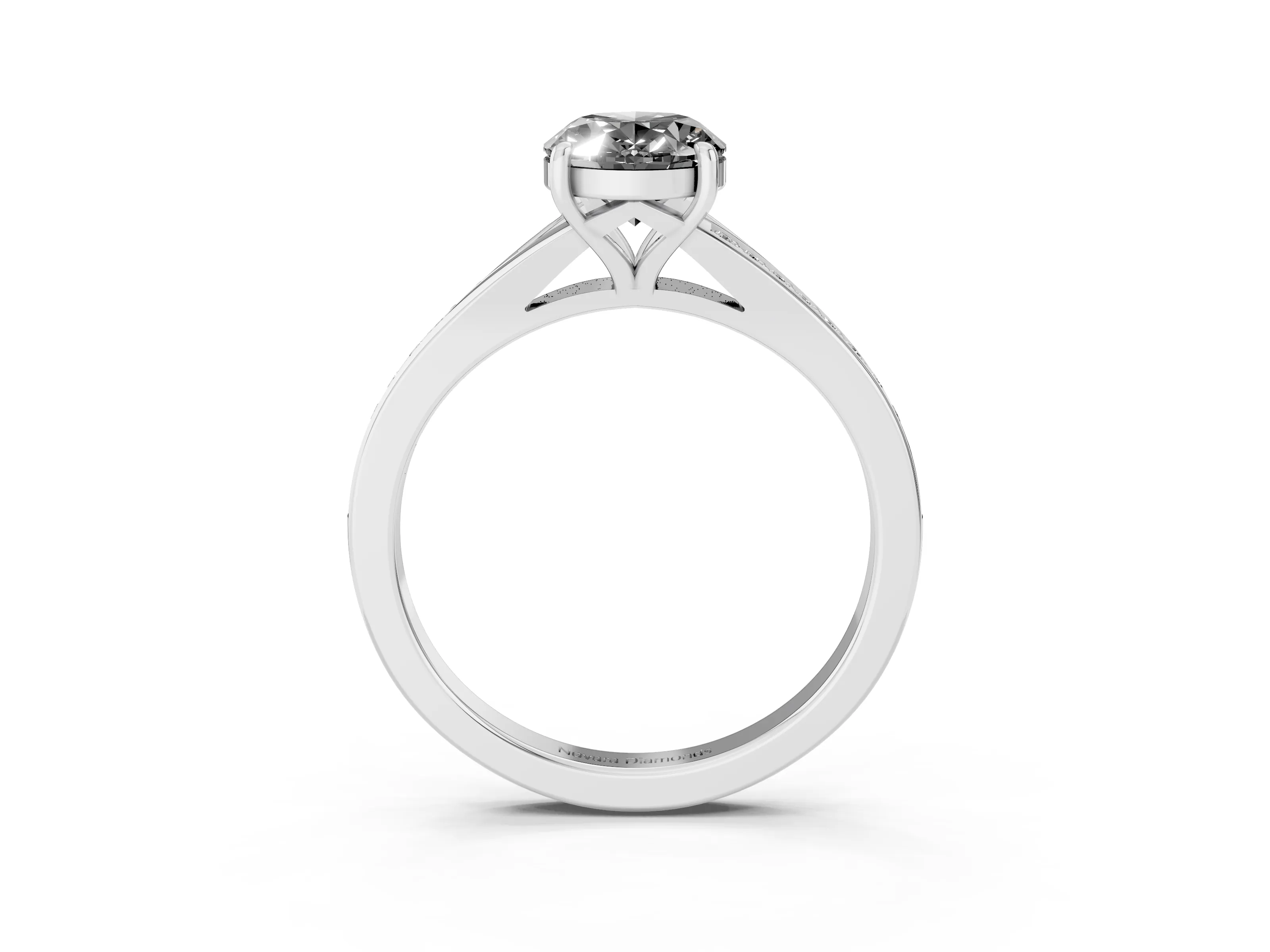 Fancy Black Oval Cut Diamond Solitaire Ring Set in Silver with Pavé Accent Band and Classic Prong Setting
