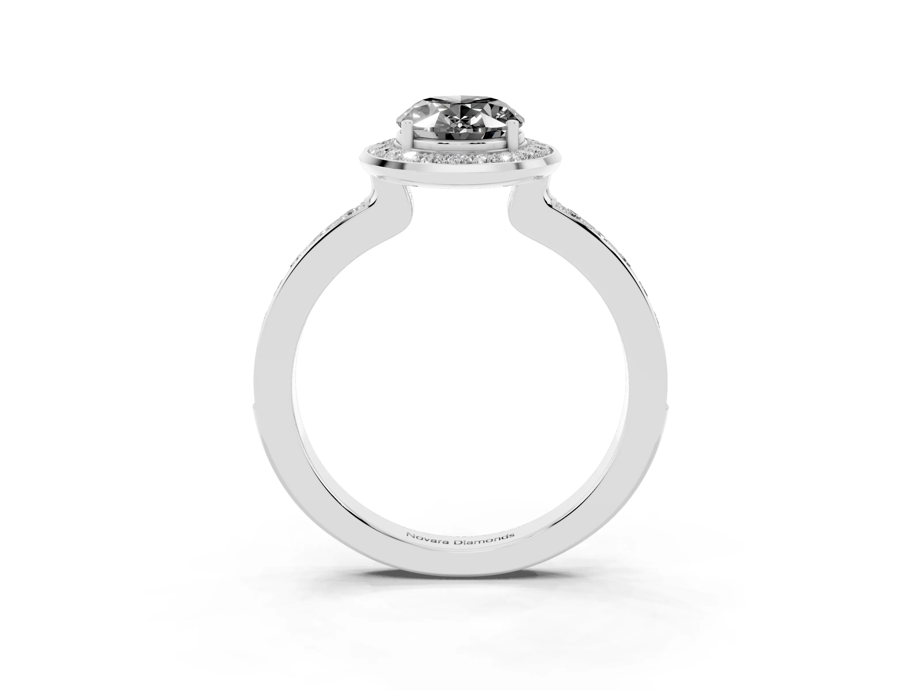 Fancy Black Oval Cut Diamond Halo Ring Set in Platinum with Bezel Frame and Pavé Band