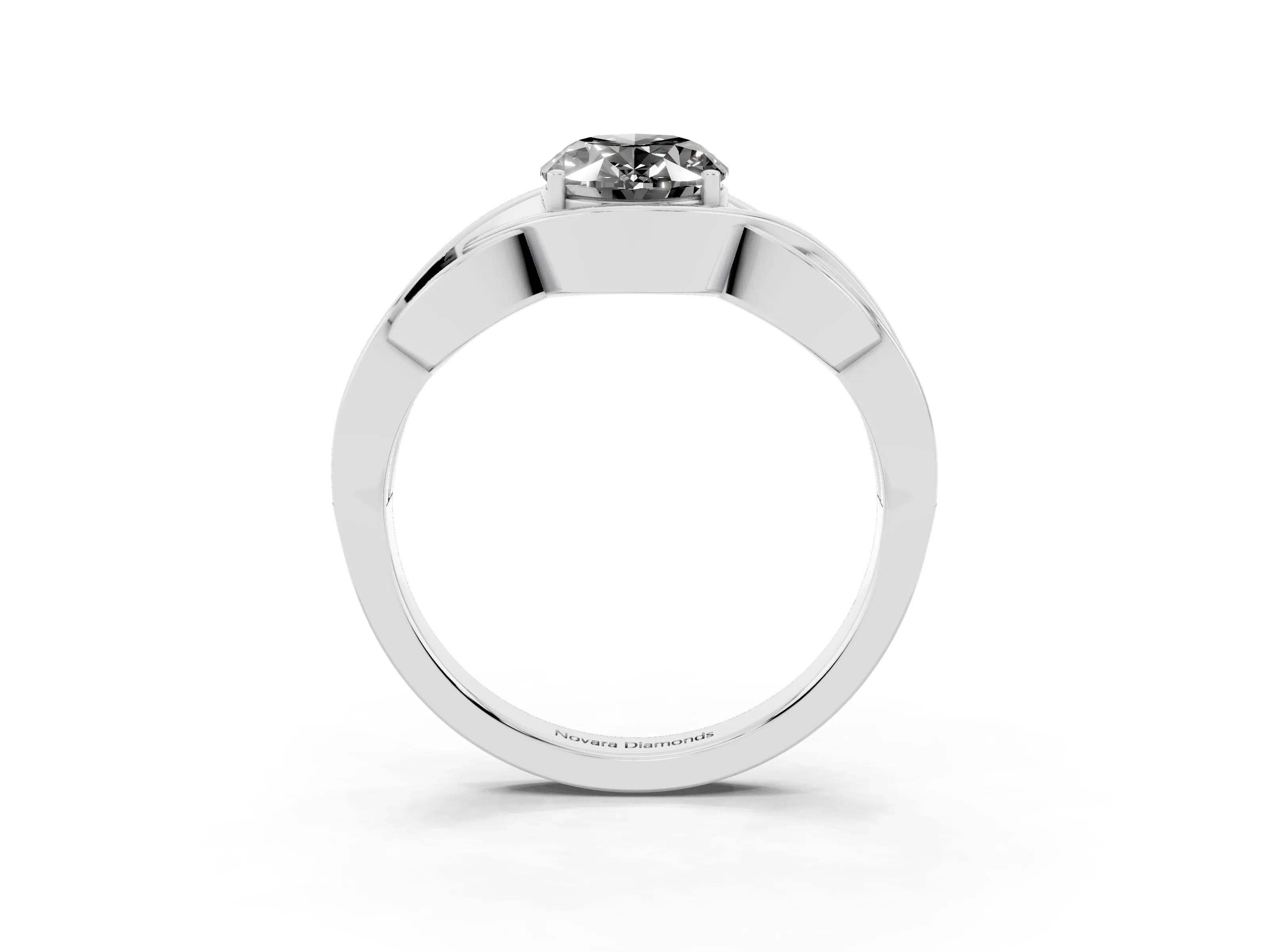Fancy Black Oval Cut Diamond Solitaire Ring Set in Platinum with Intertwined Band