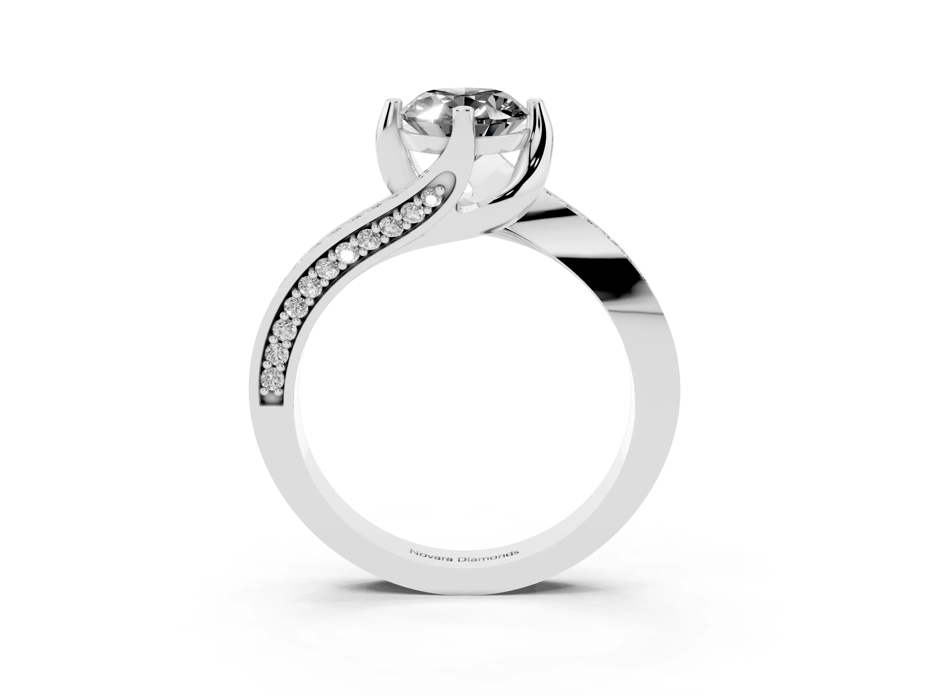 Fancy Black Oval Cut Diamond Solitaire Ring Set in White gold with Intertwined Pavé Twist Band