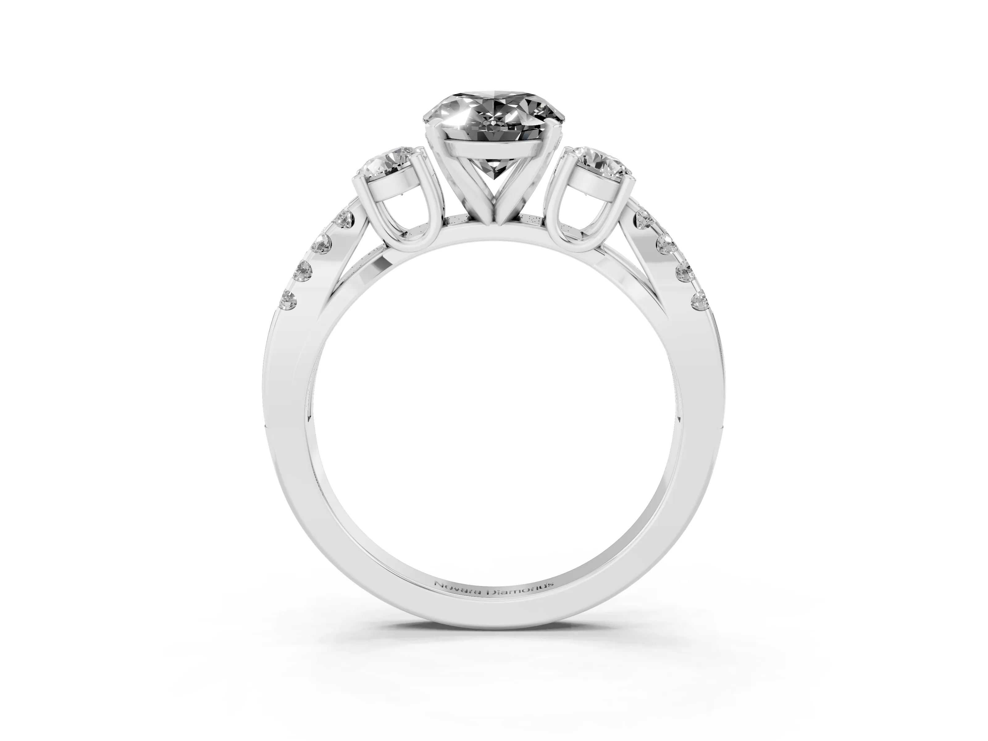 Fancy Black Oval Cut Diamond Three-Stone Ring Set in Silver with Pavé Split Shank and Prong Setting