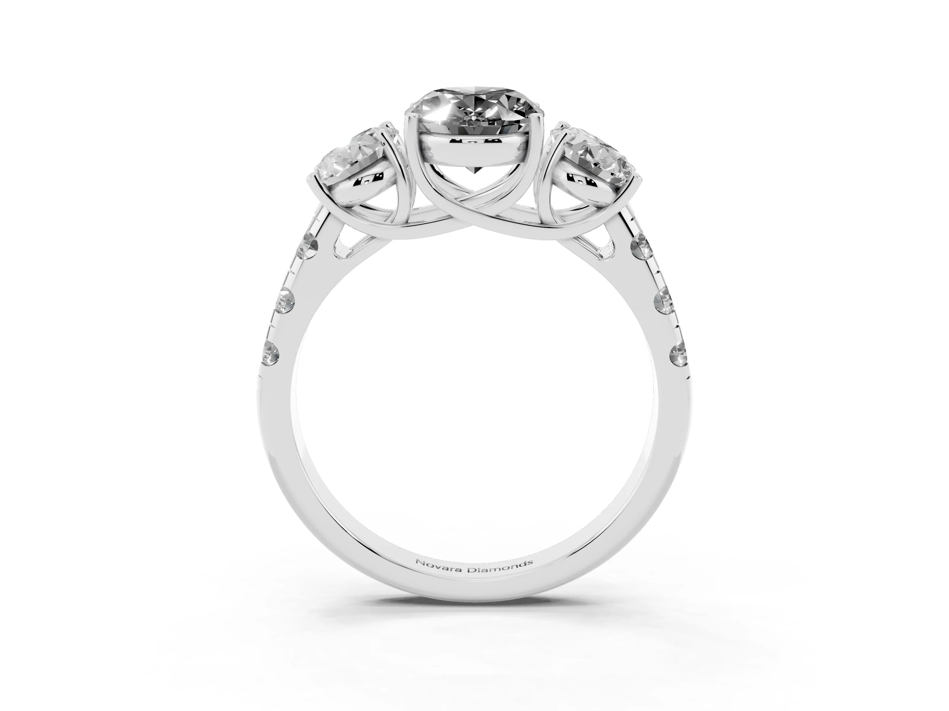 Fancy Black Oval Cut Diamond Three-Stone Ring Set in Platinum with Pavé Band