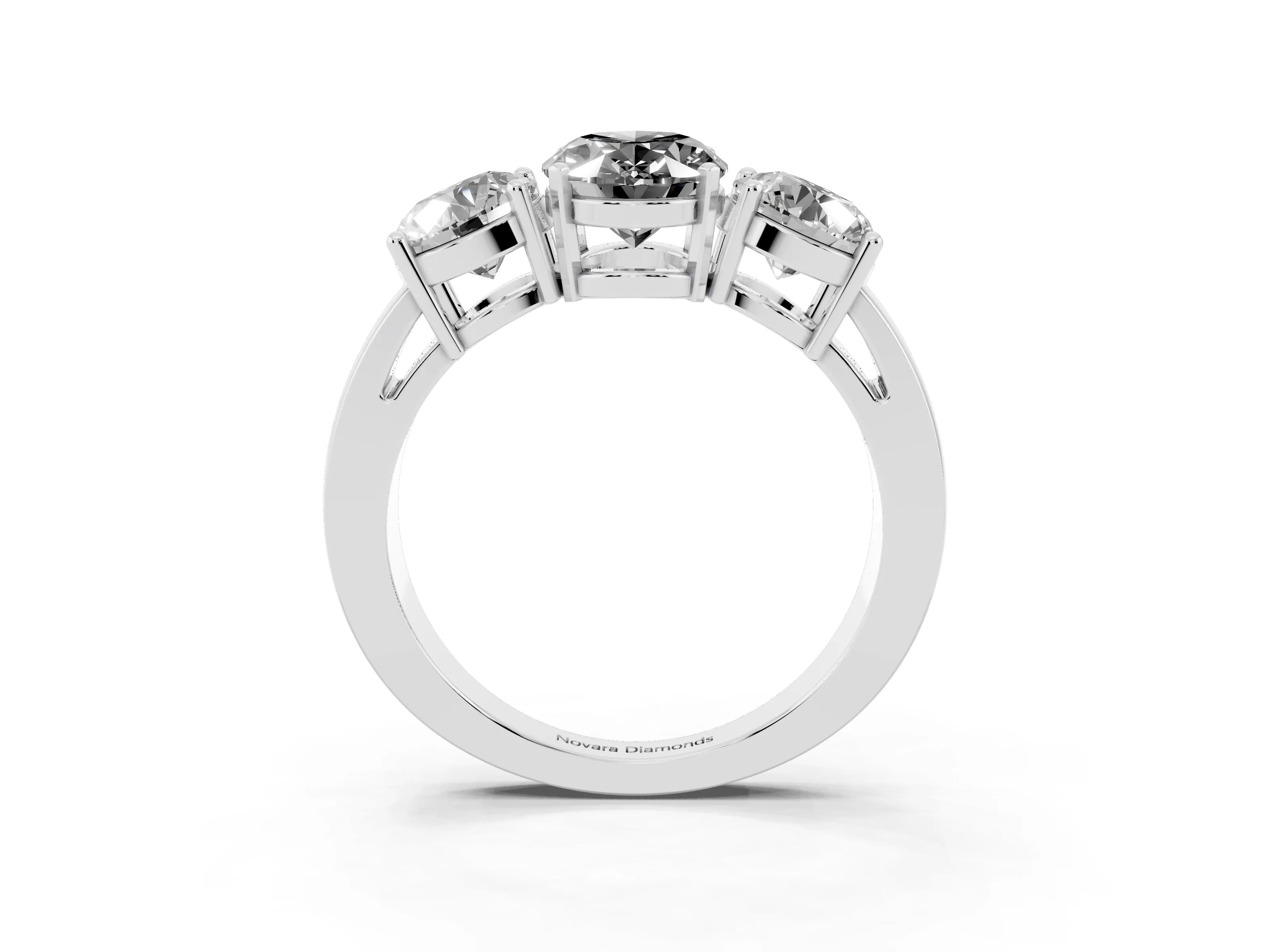Fancy Black Oval Cut Diamond Three-Stone Ring Set in Platinum with Round Side Stones and Classic Band