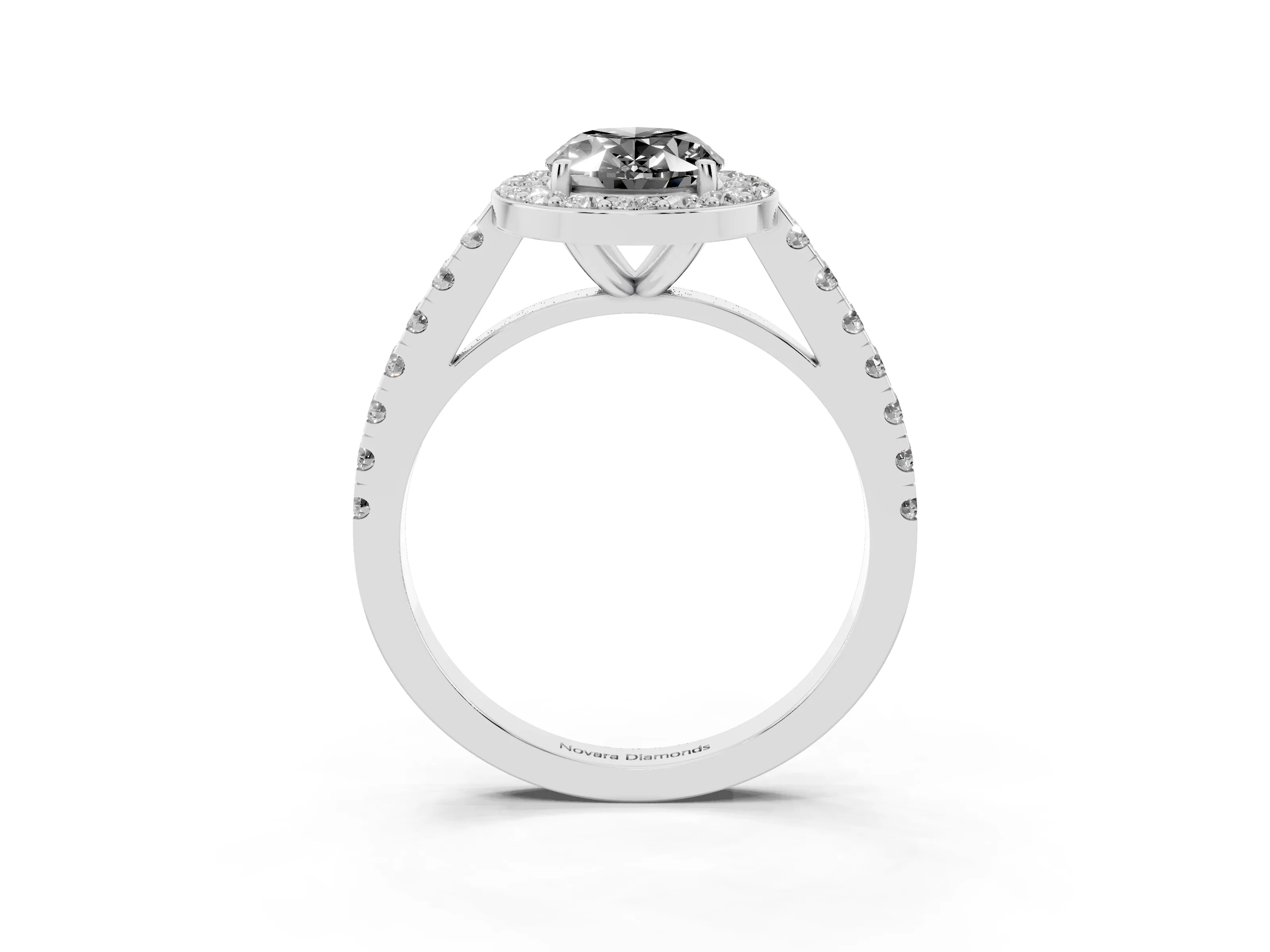 Fancy Black Oval Cut Diamond Halo Ring Set in Silver with Round Pavé Split Shank and Prong Setting