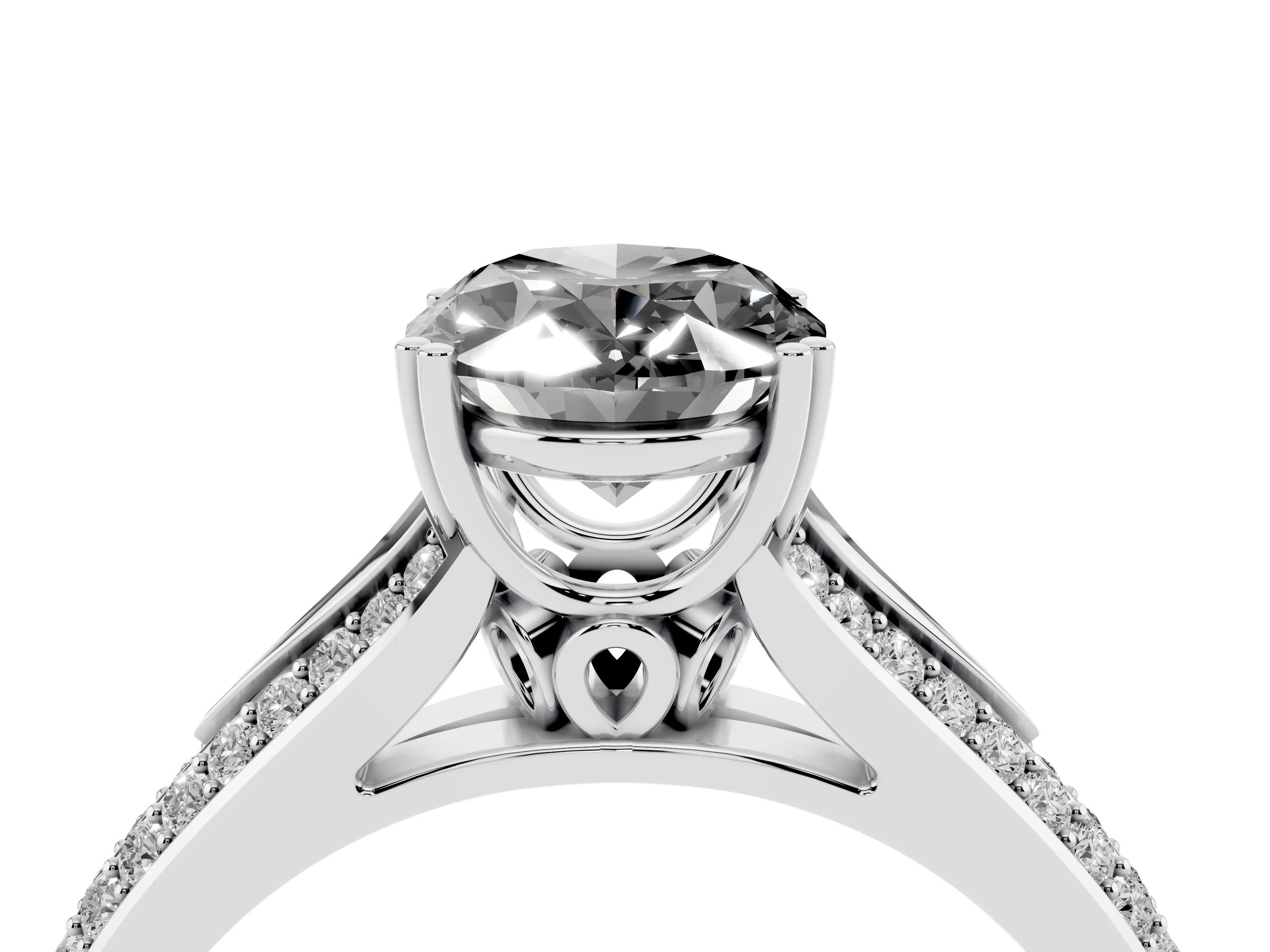 Fancy Black Oval Cut Diamond Split Shank Pavé Engagement Ring Set in Platinum with Prong-Set Center Stone