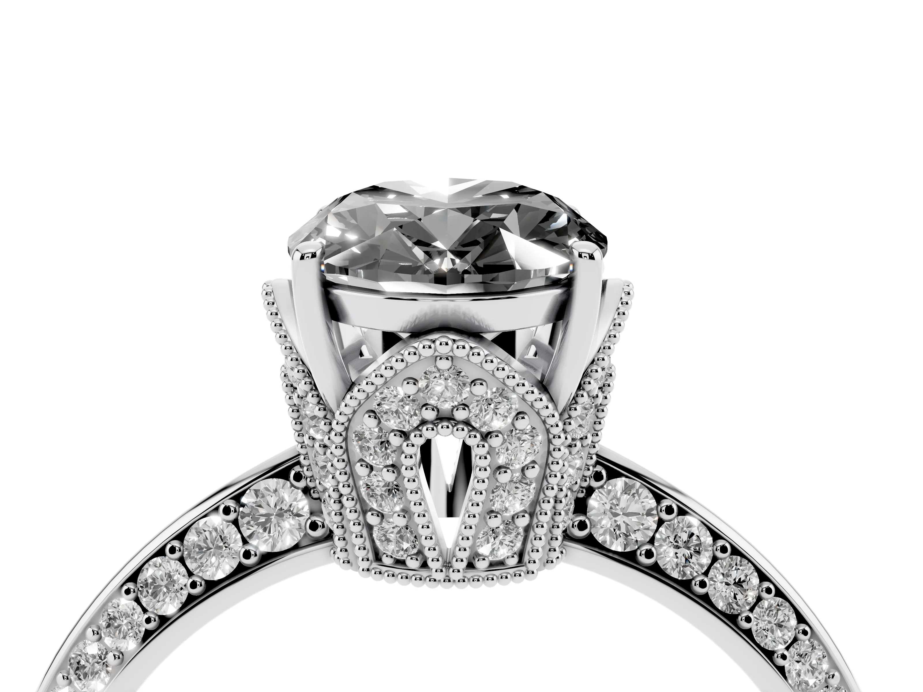 Fancy Black Oval Cut Diamond Solitaire Engagement Ring Set in Platinum with Pavé Split Shank and Prong Setting