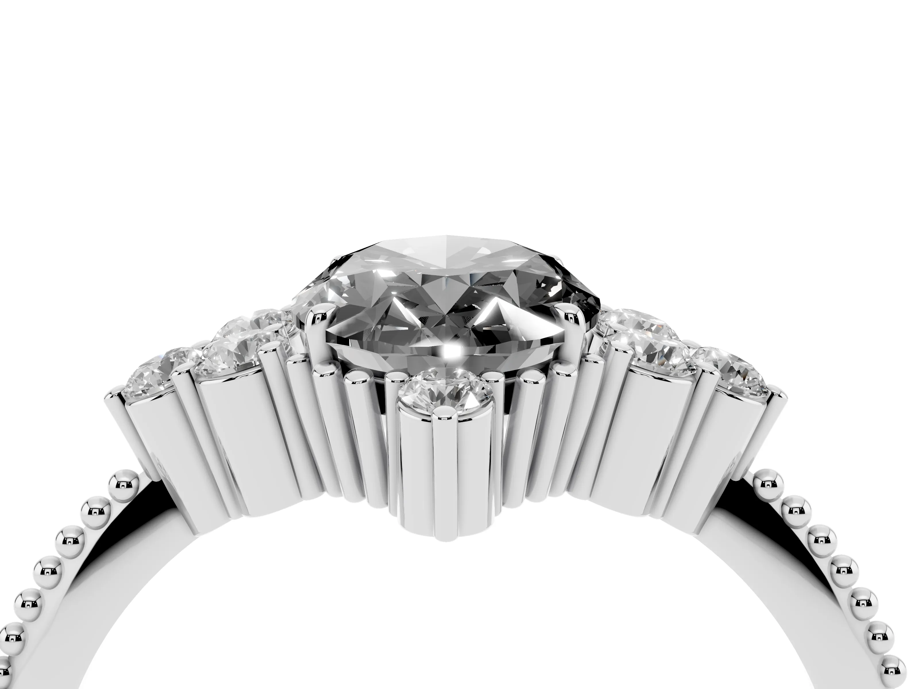 Fancy Black Oval Cut Diamond Cluster Ring Set in Silver with Beaded Band