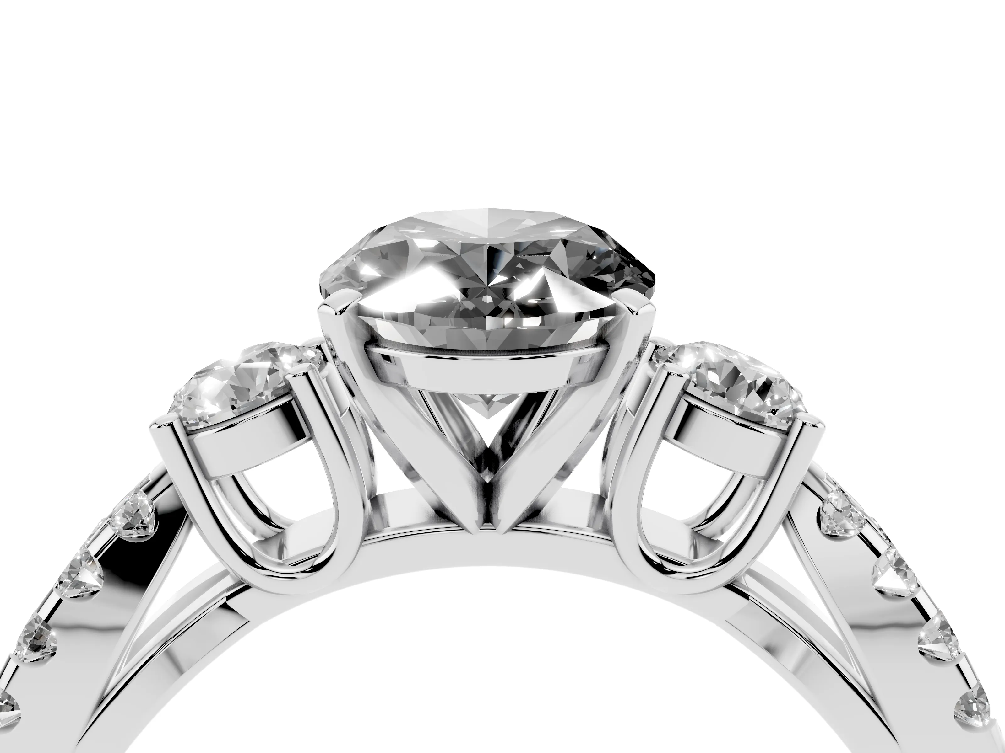 Fancy Black Oval Cut Diamond Three-Stone Ring Set in Silver with Pavé Split Shank and Prong Setting