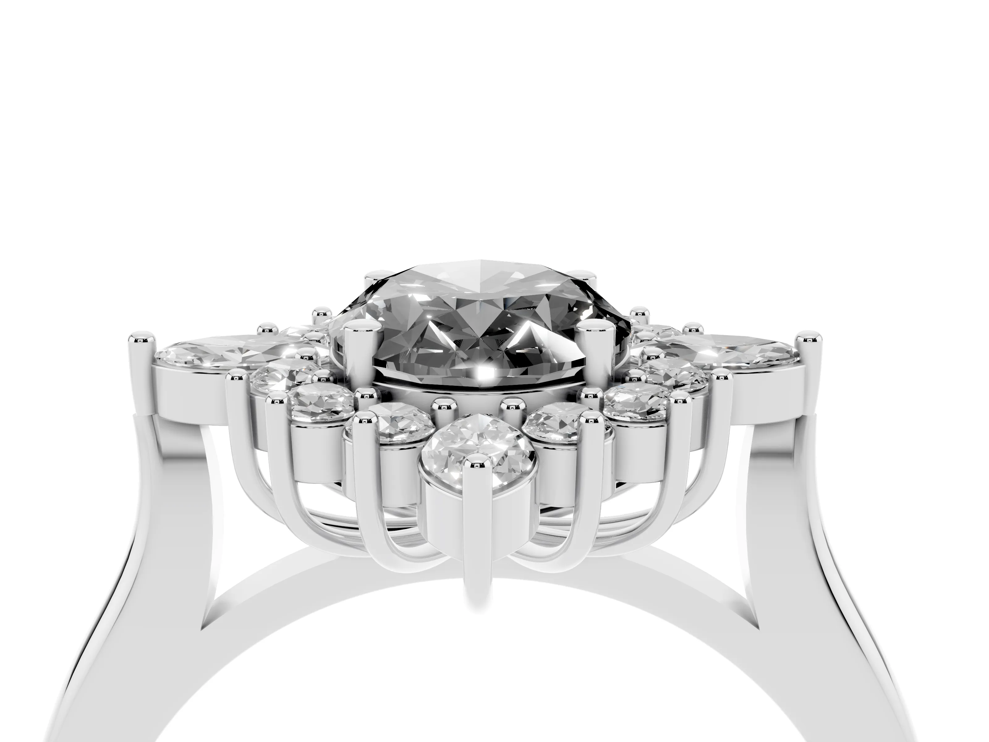 Fancy Black Oval Cut Diamond Cluster Halo Ring Set in Platinum with Marquise and Round Accents
