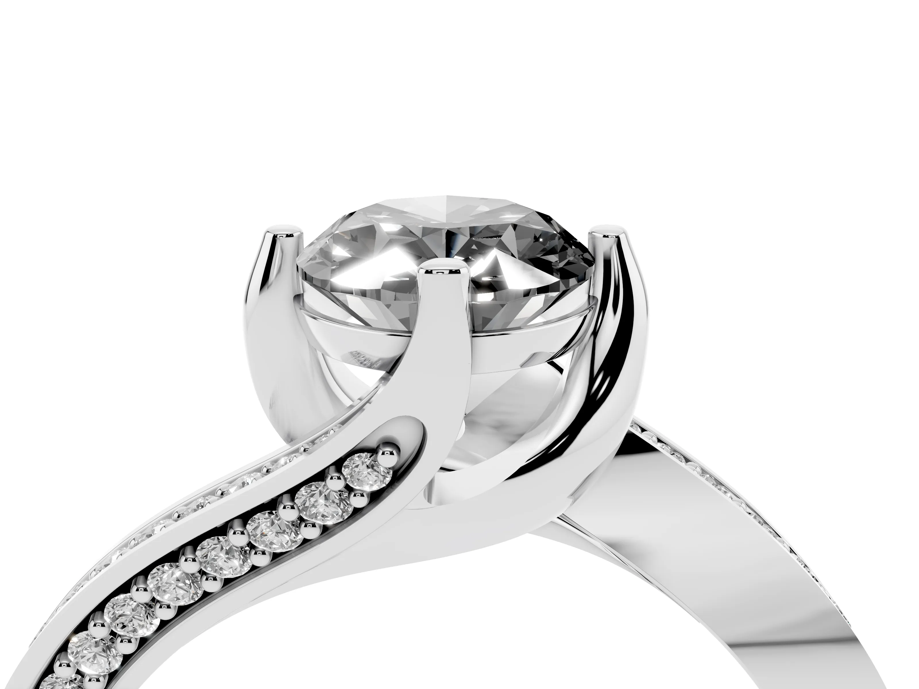 Fancy Black Oval Cut Diamond Solitaire Ring Set in White gold with Intertwined Pavé Twist Band