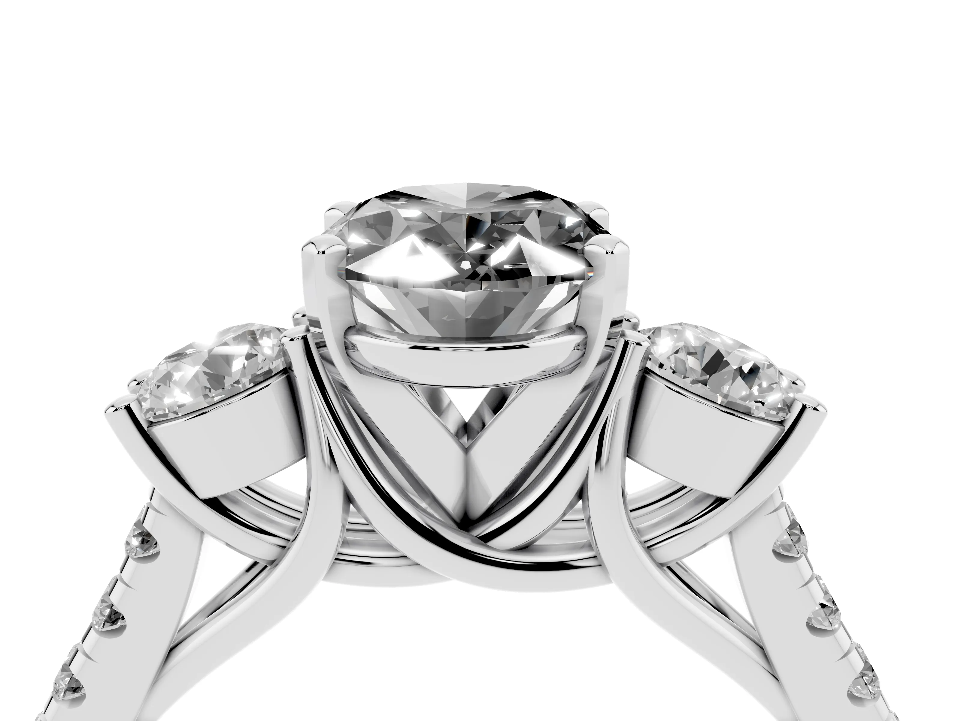 Fancy Black Three-Stone Oval Cut Diamond Pavé Band Ring Set in White gold with Prong-Set Trio