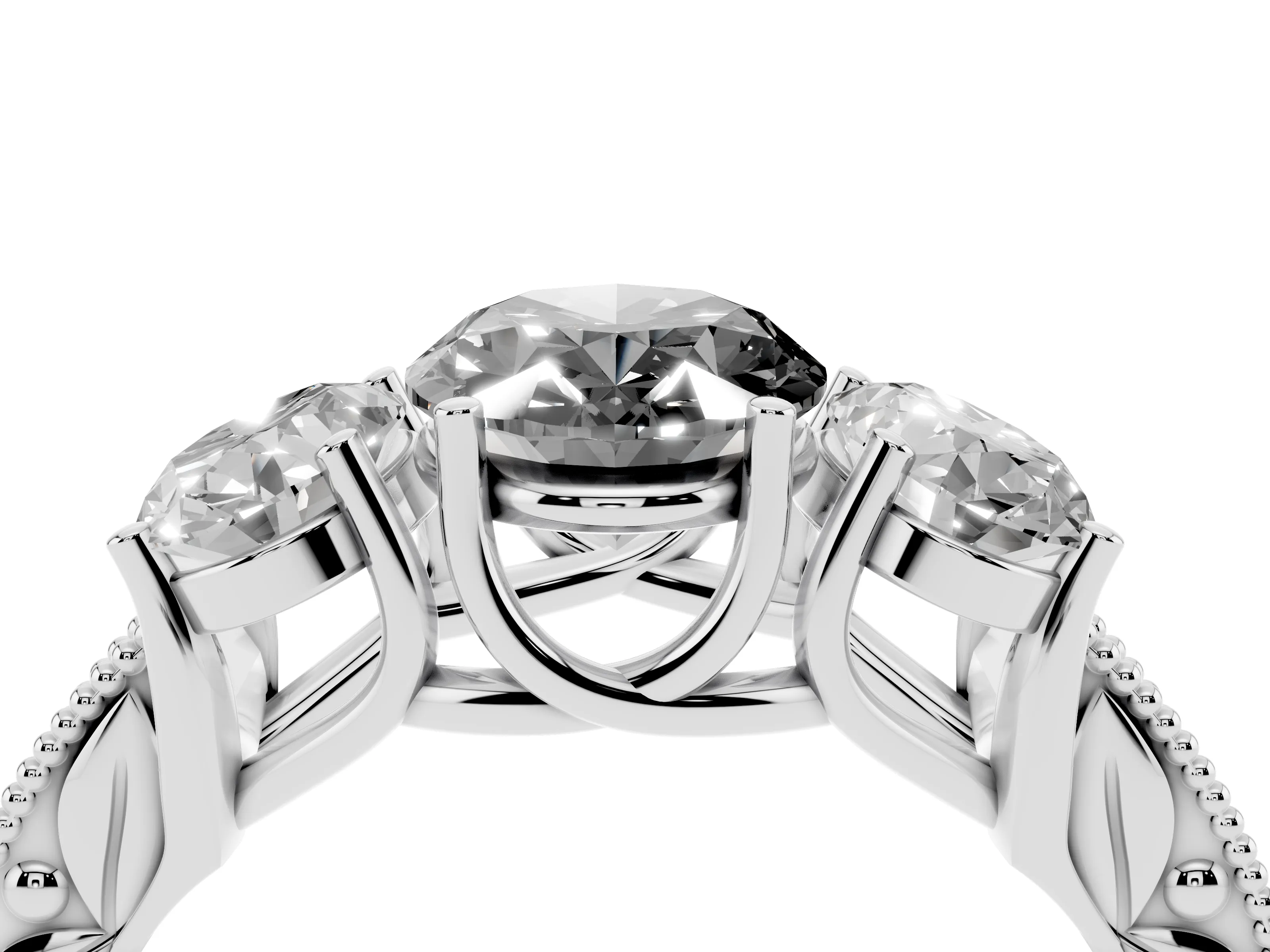 Fancy Black Oval Cut Diamond Three-Stone Engagement Ring Set in Platinum with Milgrain Pavé Band