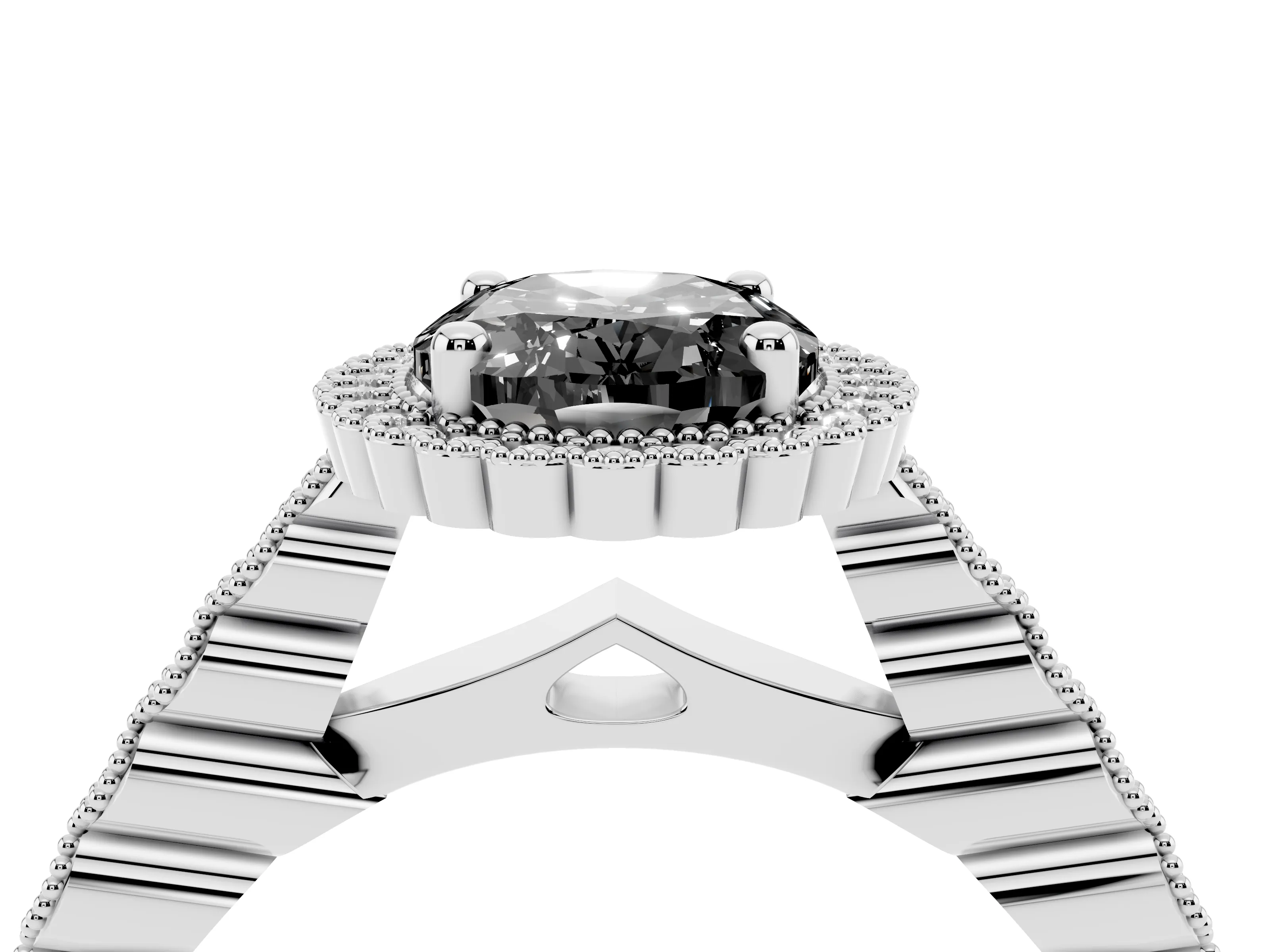 Fancy Black Oval Cut Diamond Halo Ring Set in Platinum with Pavé Milgrain Band