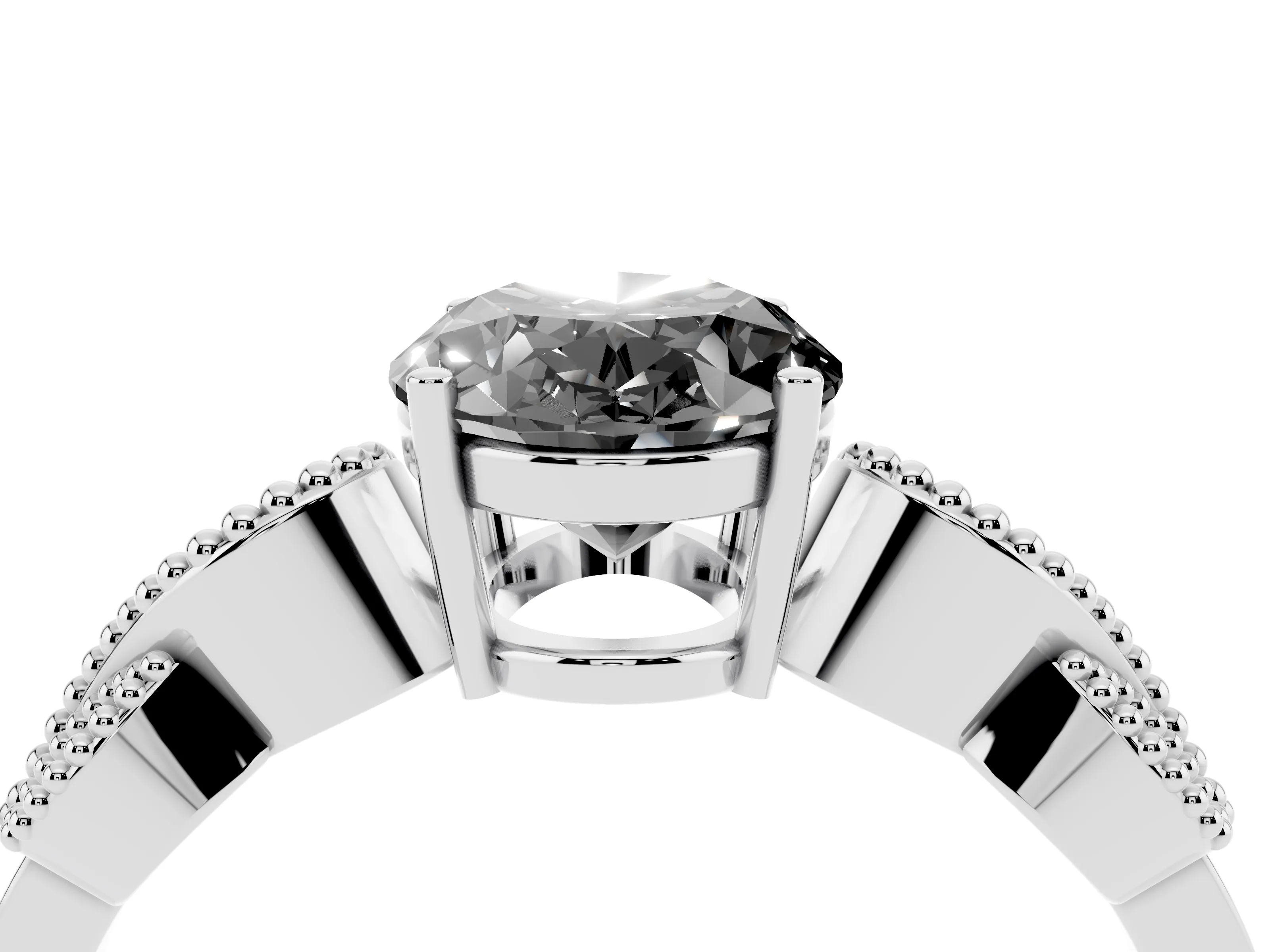 Fancy Black Oval Cut Diamond Milgrain Leaf Band Solitaire Ring Set in White gold with Accent Stones and Prong Setting