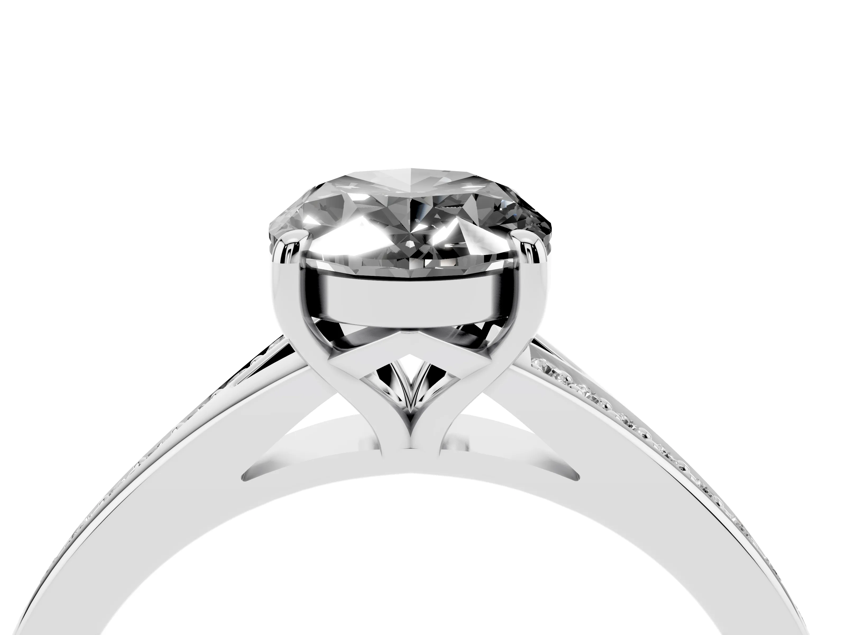Fancy Black Oval Cut Diamond Solitaire Ring Set in Silver with Pavé Accent Band and Classic Prong Setting
