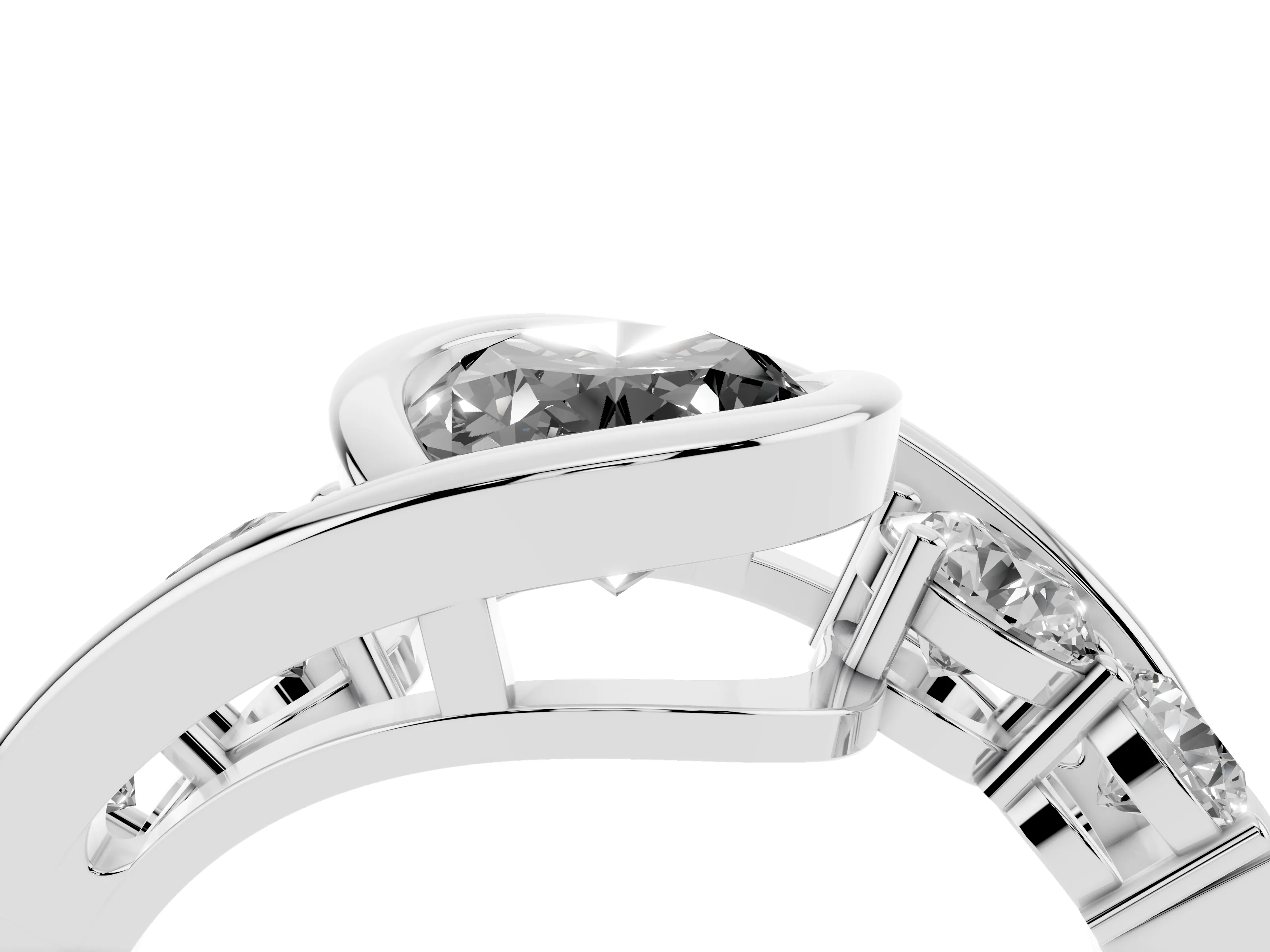 Fancy Black Oval Cut Diamond Bezel Bypass Ring Set in Silver with Round Accents