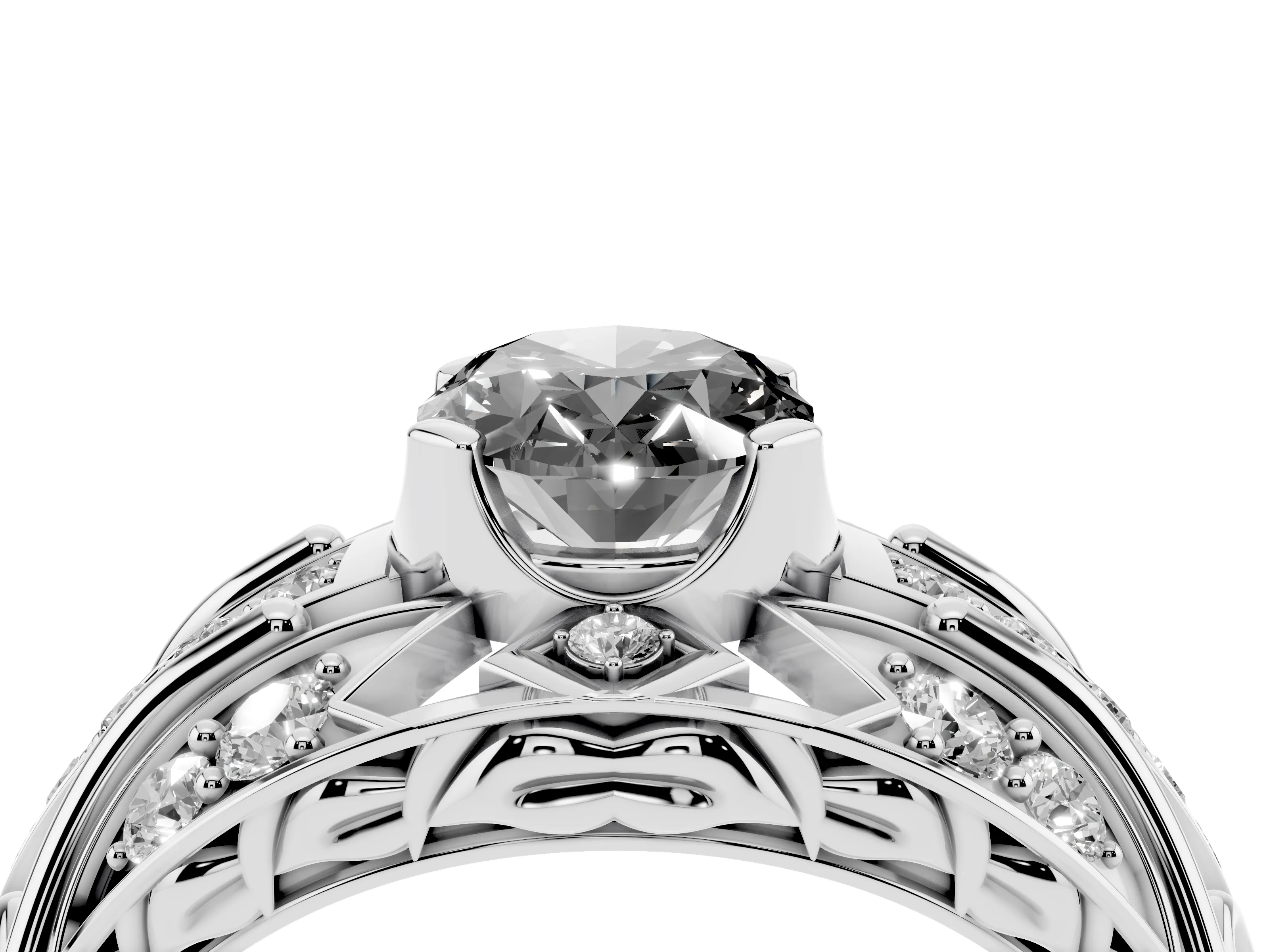 Fancy Black Oval Cut Diamond Art Deco Ring Set in Silver with Pavé Split Shank